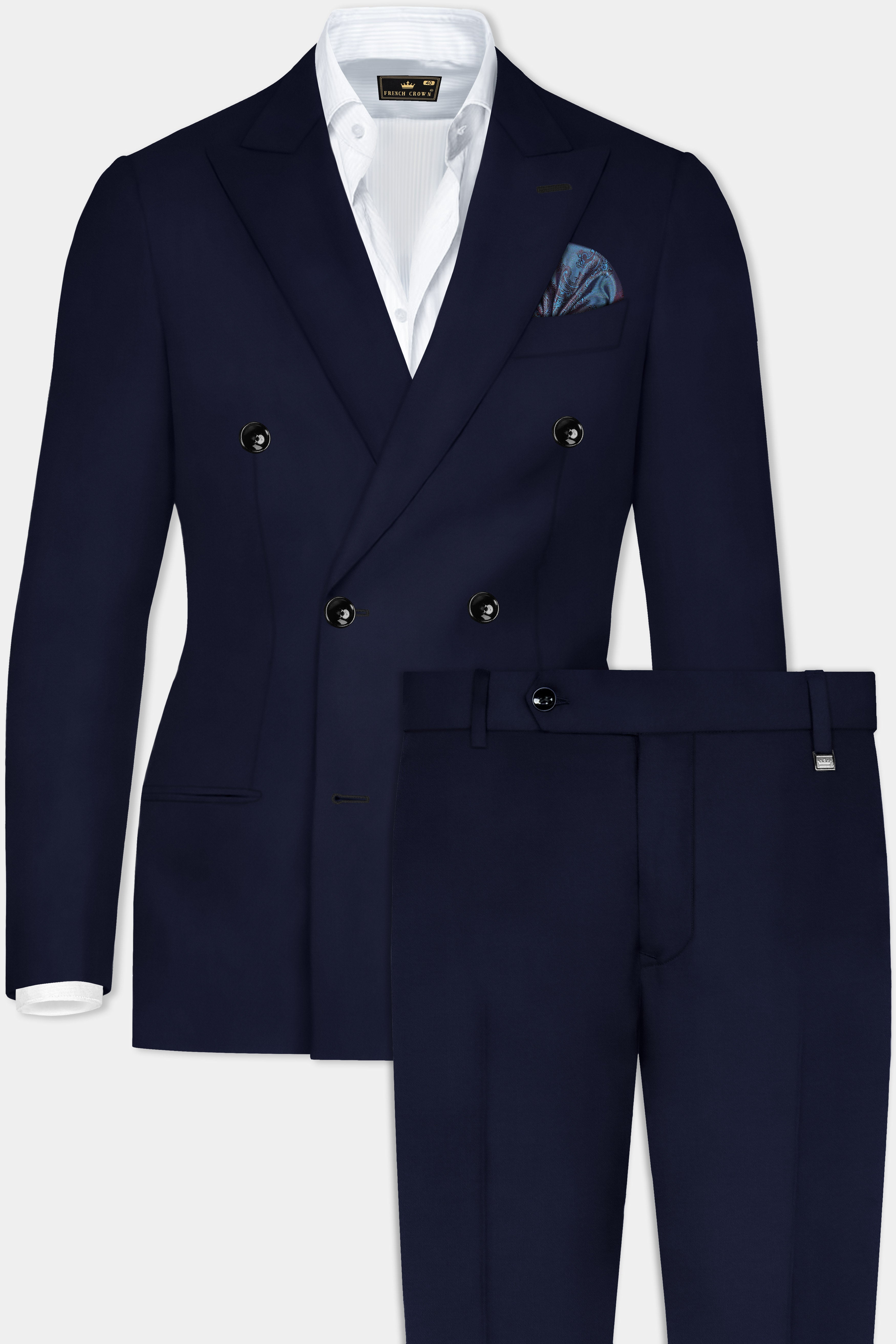 Ribbon Blue Solid Wool Rich Double Breasted Suit