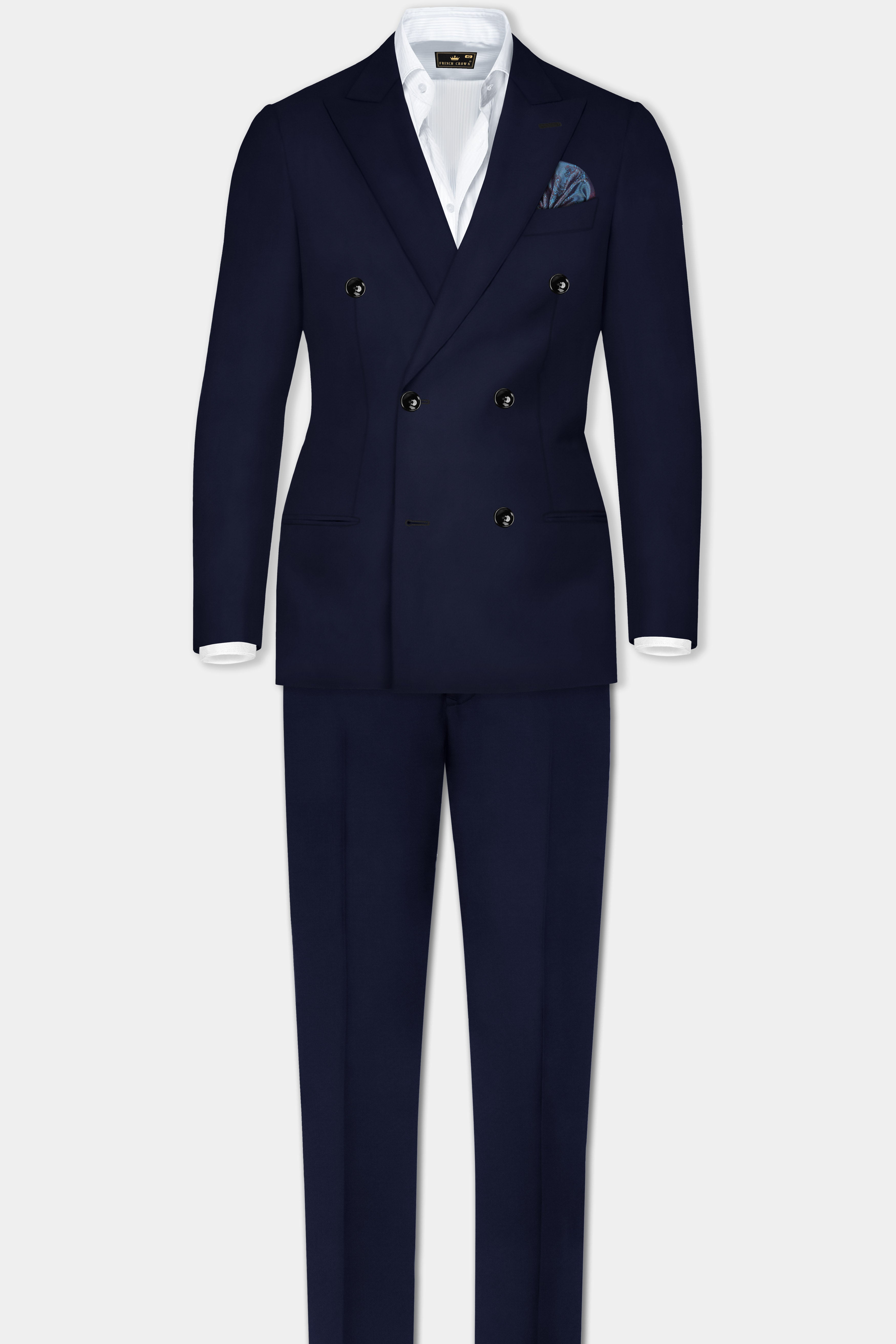 Ribbon Blue Solid Wool Rich Double Breasted Suit