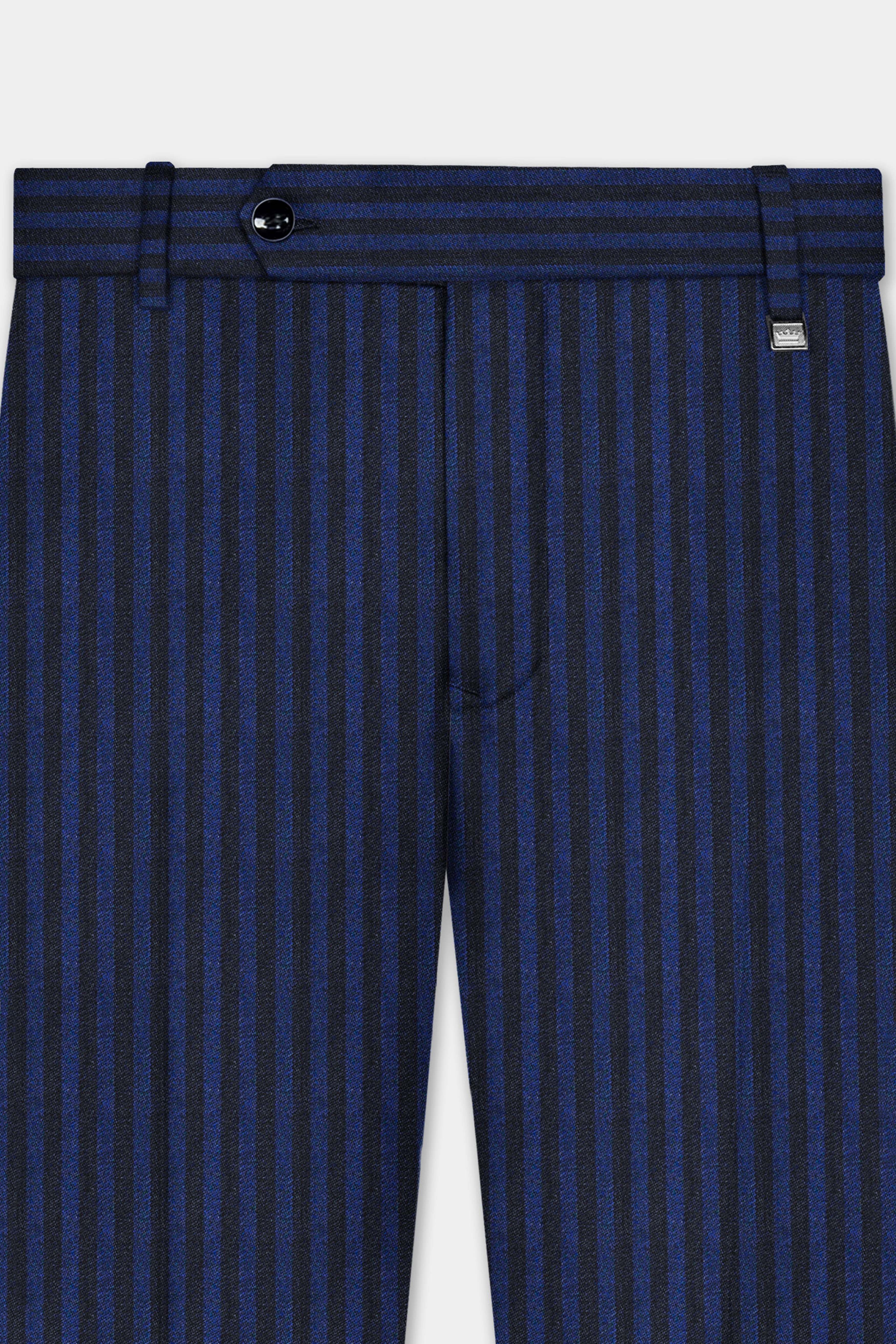 Biscay Blue And Jade Black Striped Wool Rich Single Breasted Suit