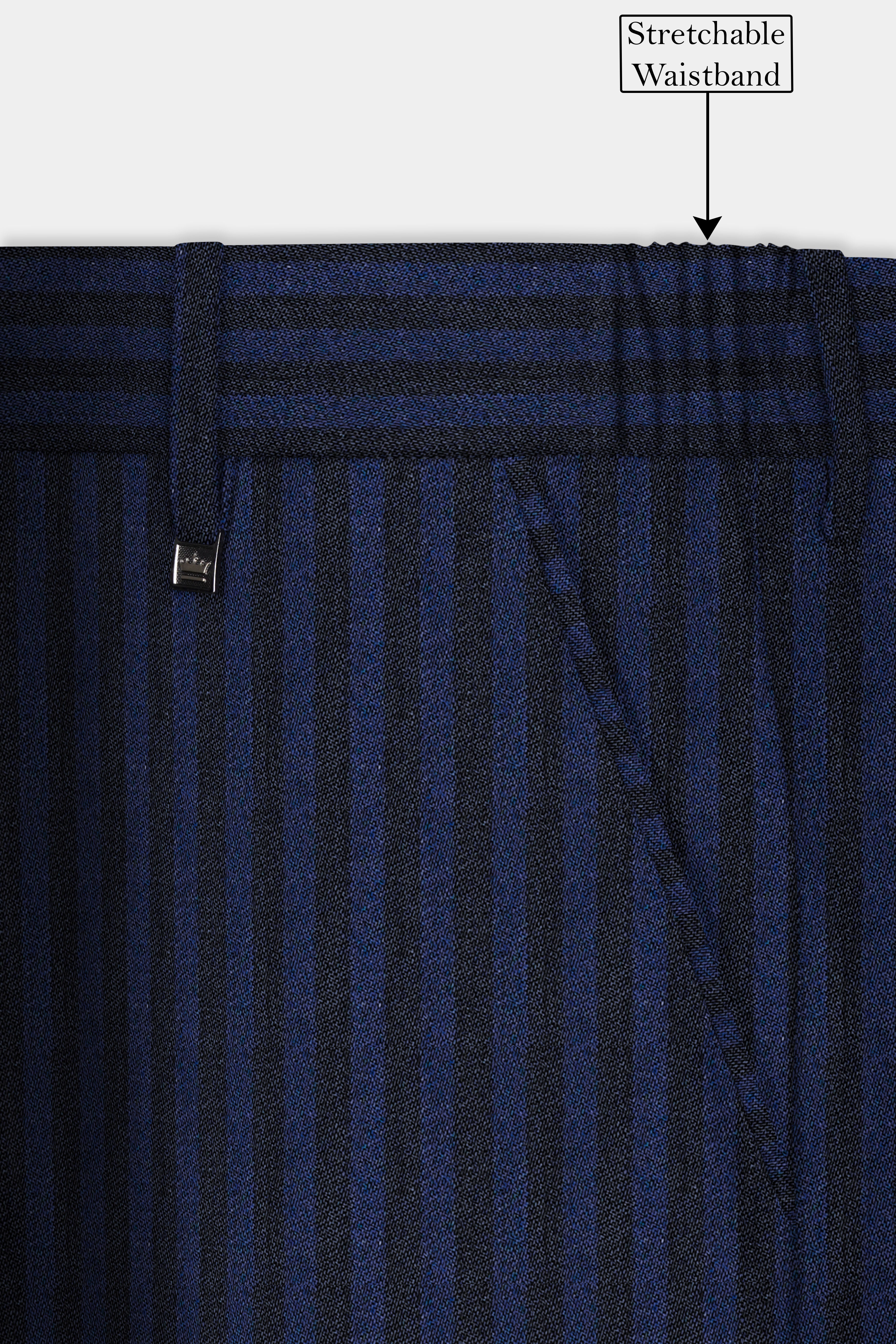 Biscay Blue And Jade Black Striped Wool Rich Single Breasted Suit