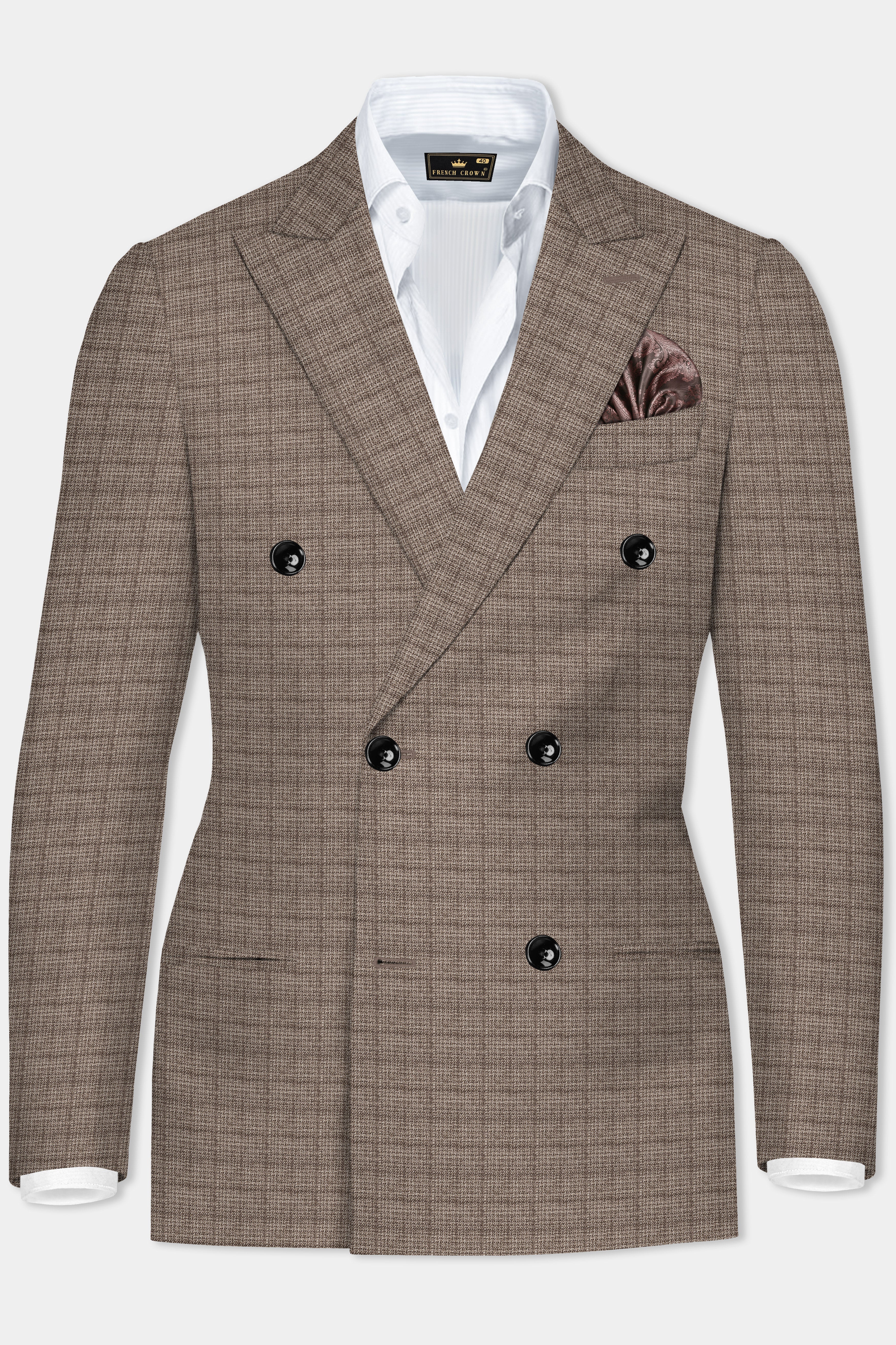 Flint Brown Plaid Wool Rich Double Breasted Suit