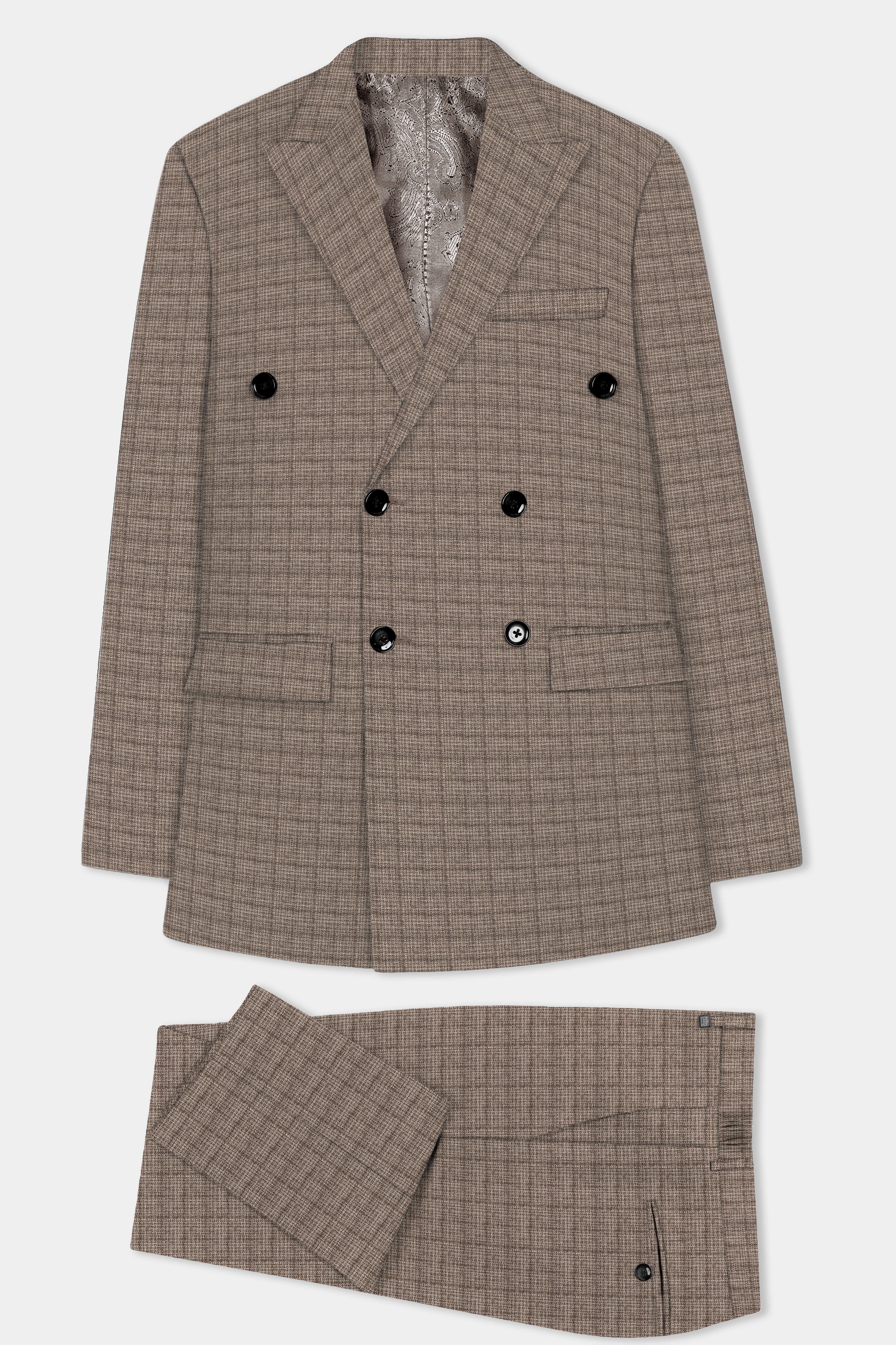 Flint Brown Plaid Wool Rich Double Breasted Suit