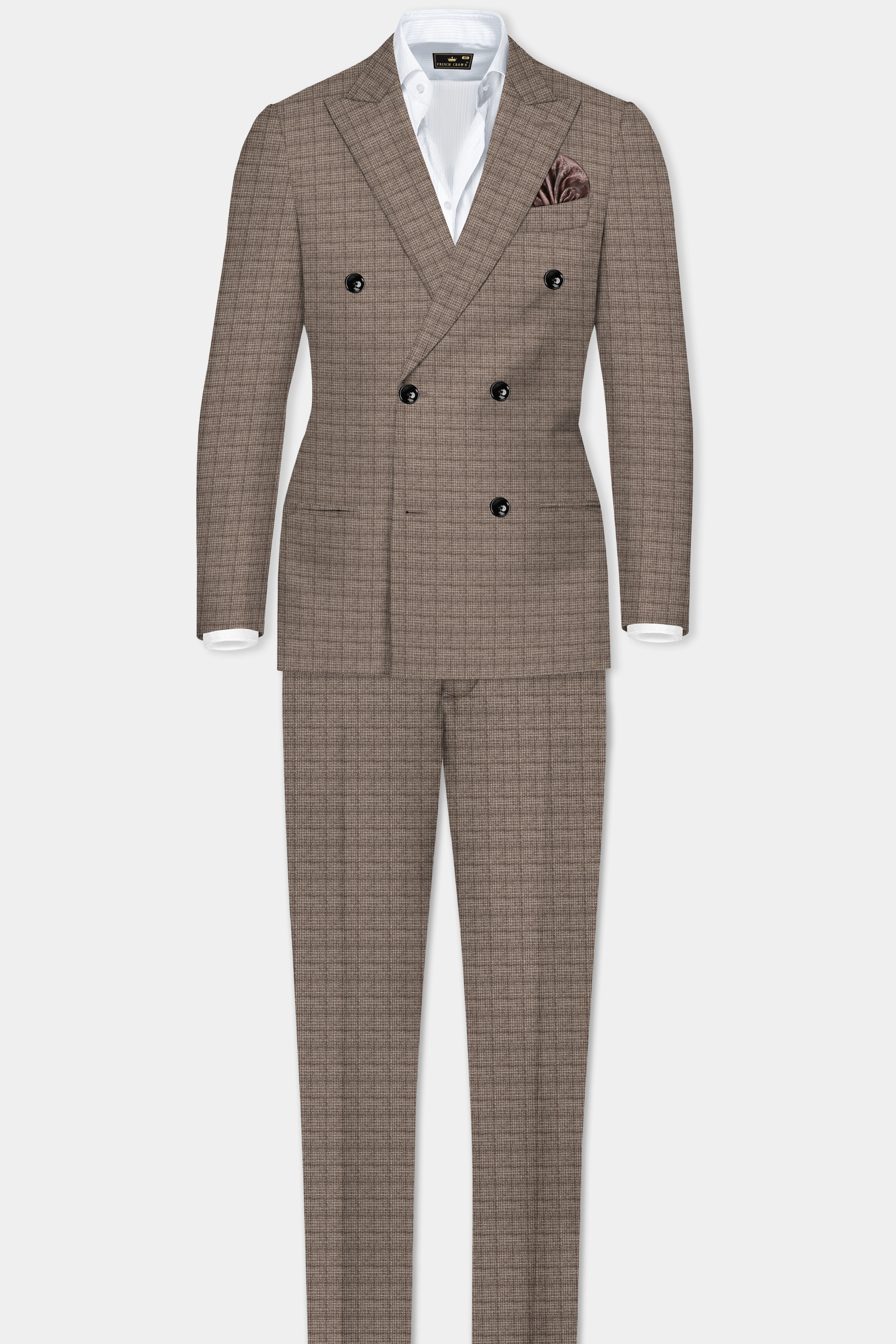 Flint Brown Plaid Wool Rich Double Breasted Suit