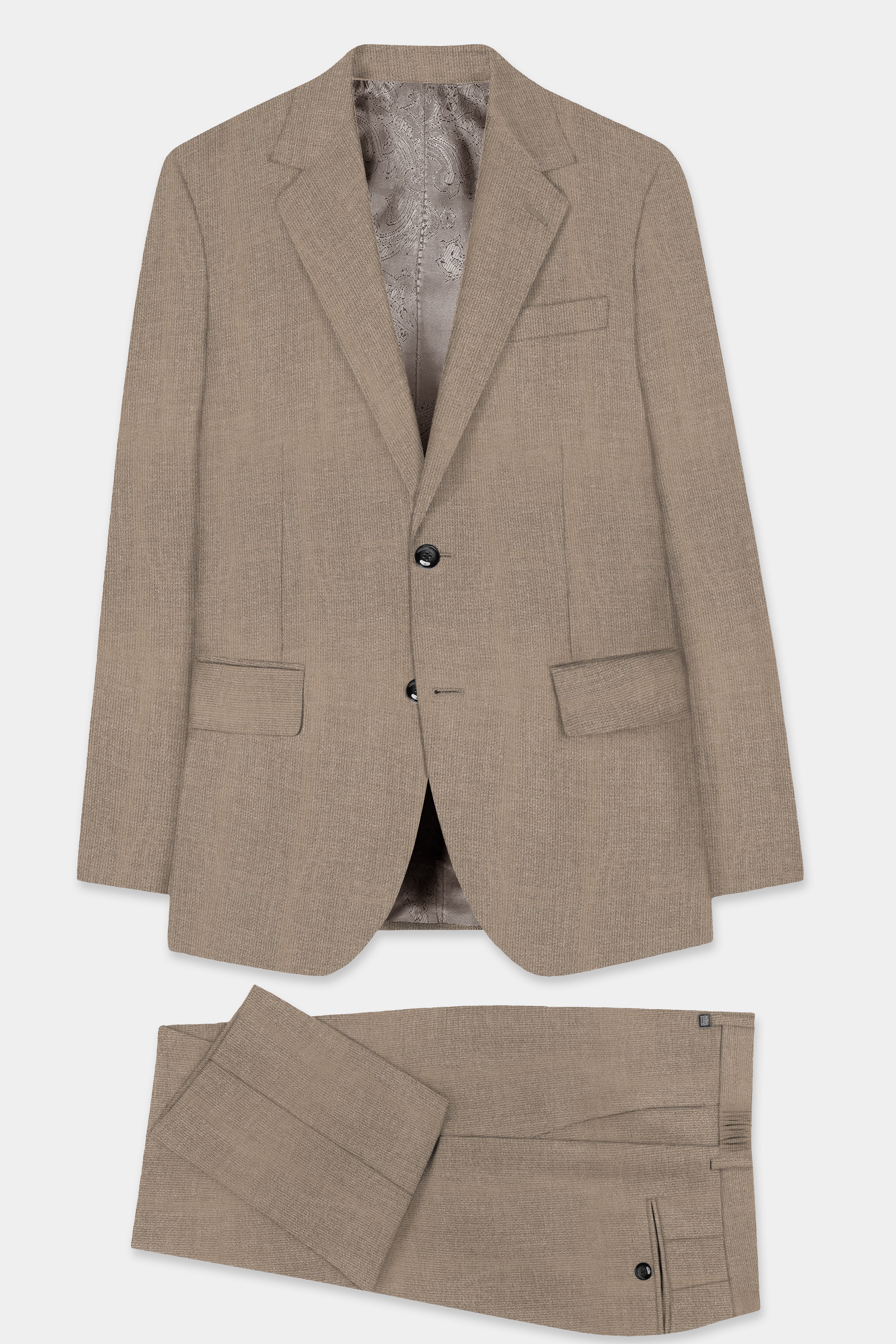 Cinereous Brown Textured Wool Rich Single Breasted Suit