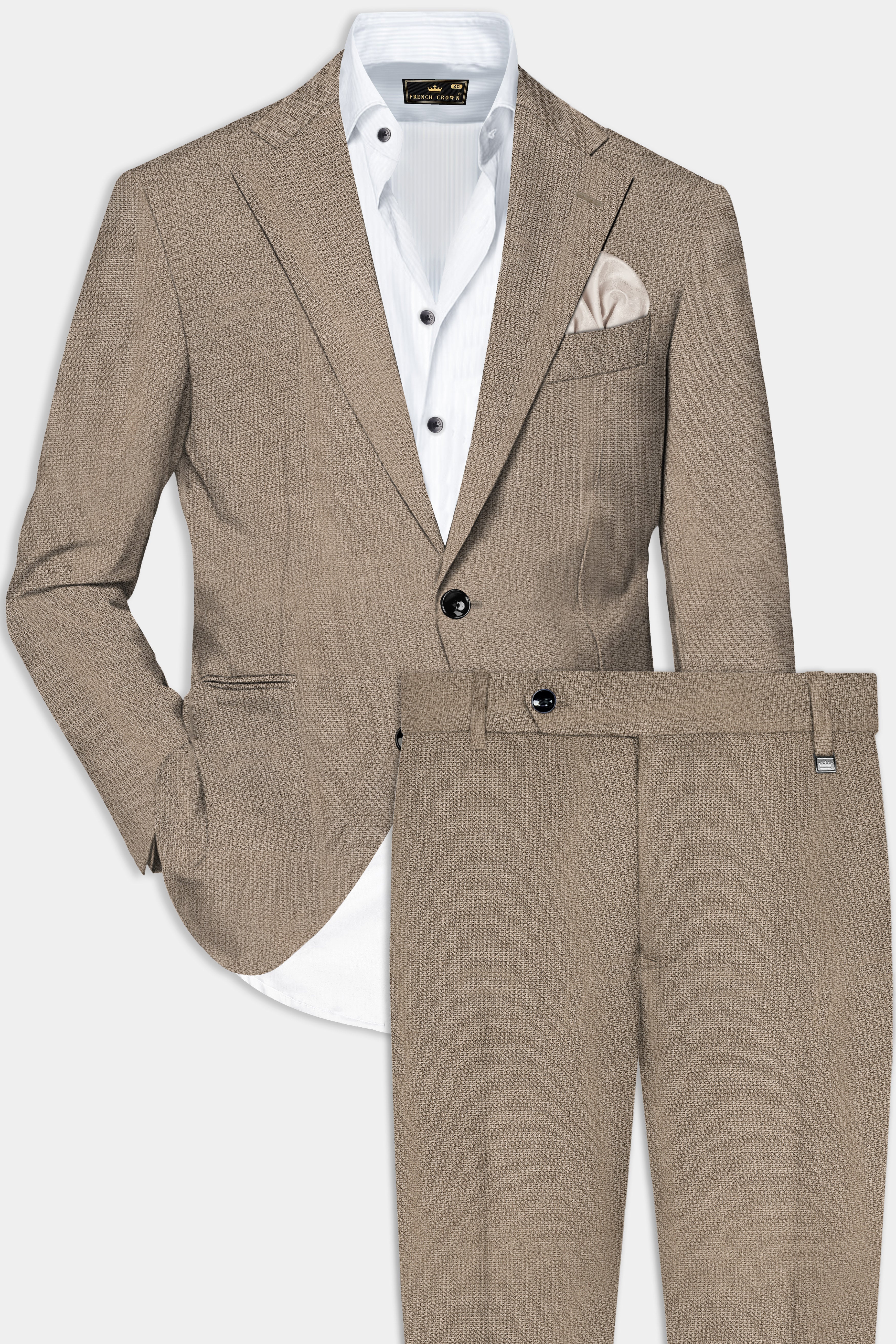 Cinereous Brown Textured Wool Rich Single Breasted Suit