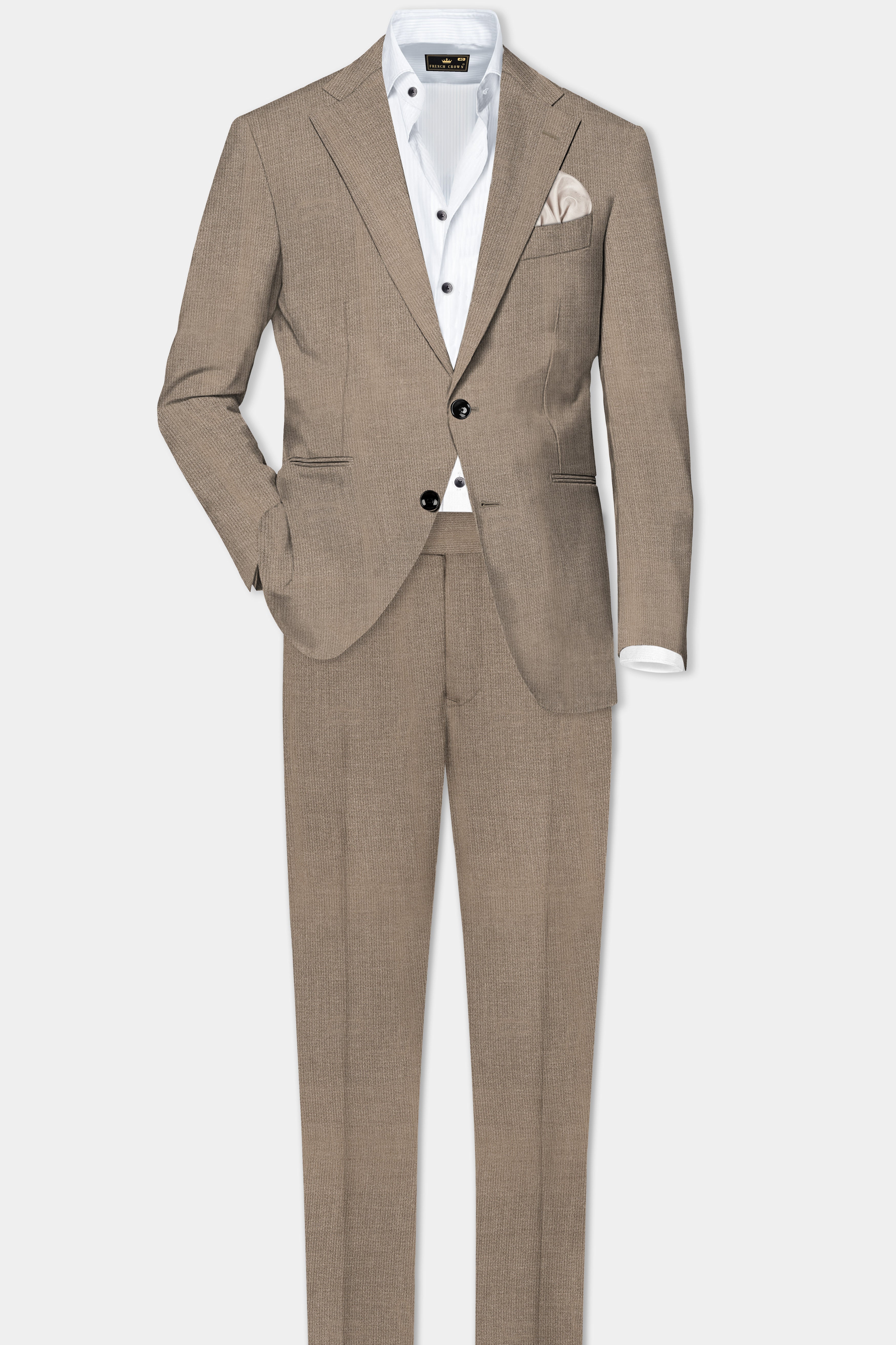 Cinereous Brown Textured Wool Rich Single Breasted Suit