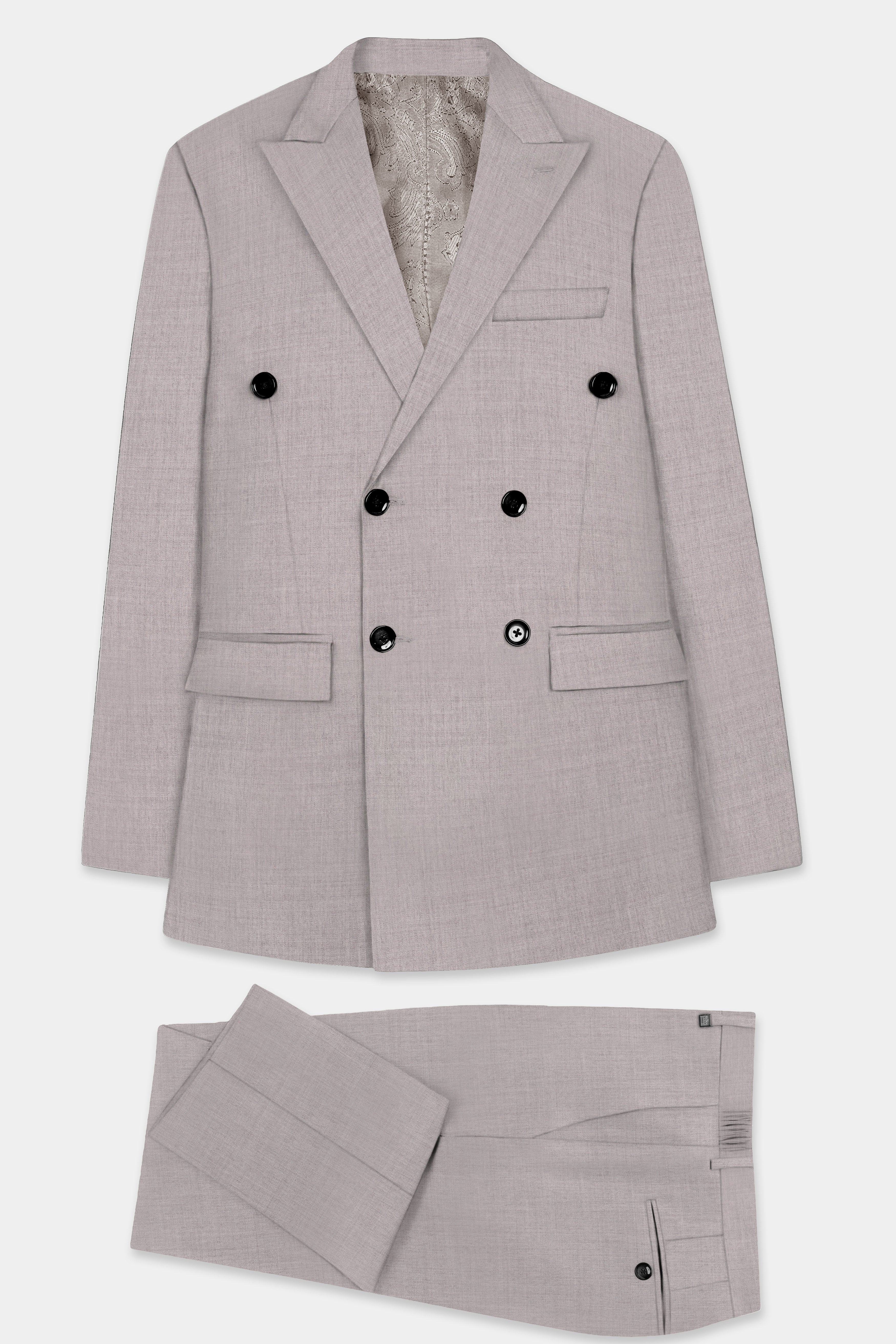 Hurricane Gray Solid Wool Rich Double Breasted Suit