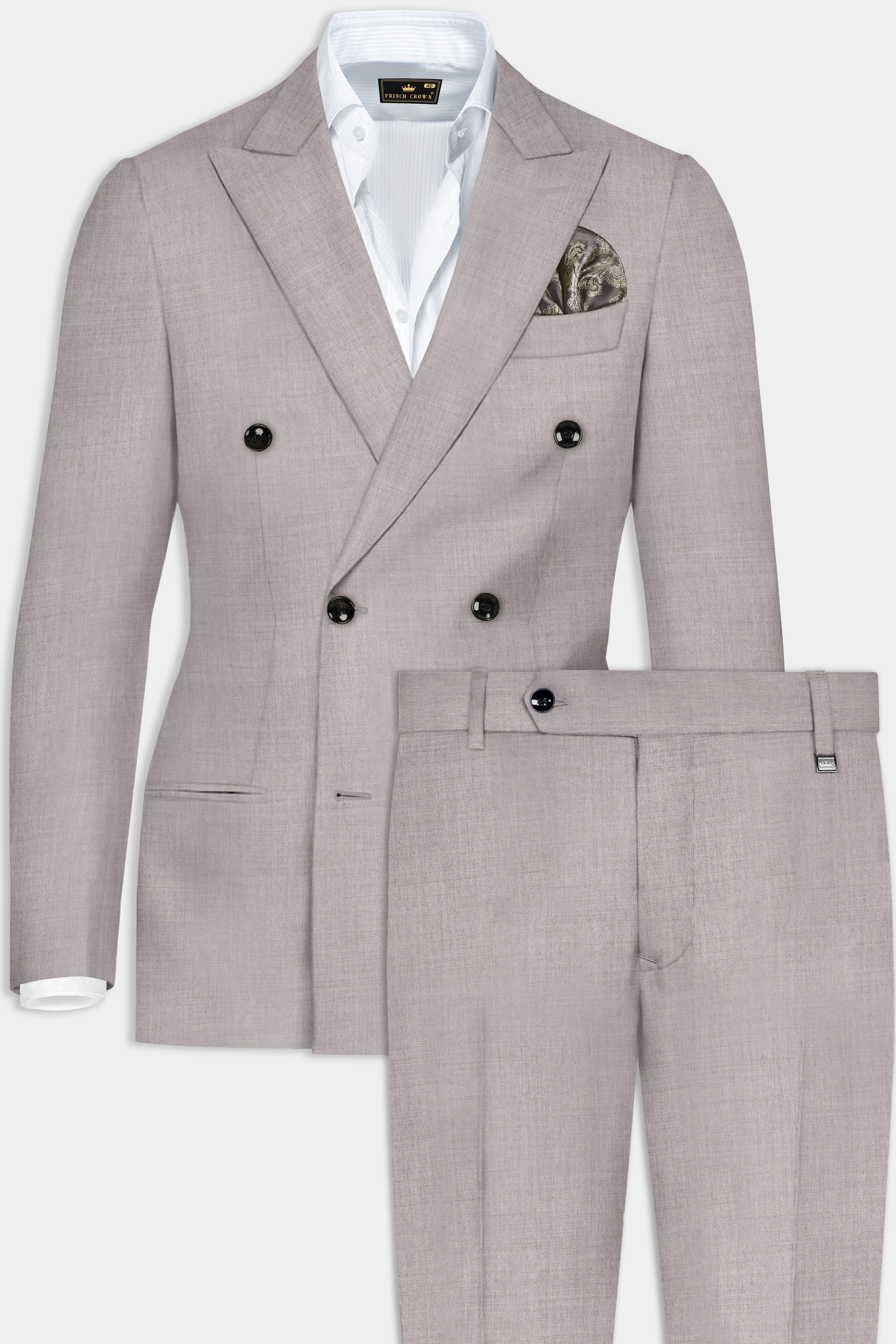 Hurricane Gray Solid Wool Rich Double Breasted Suit