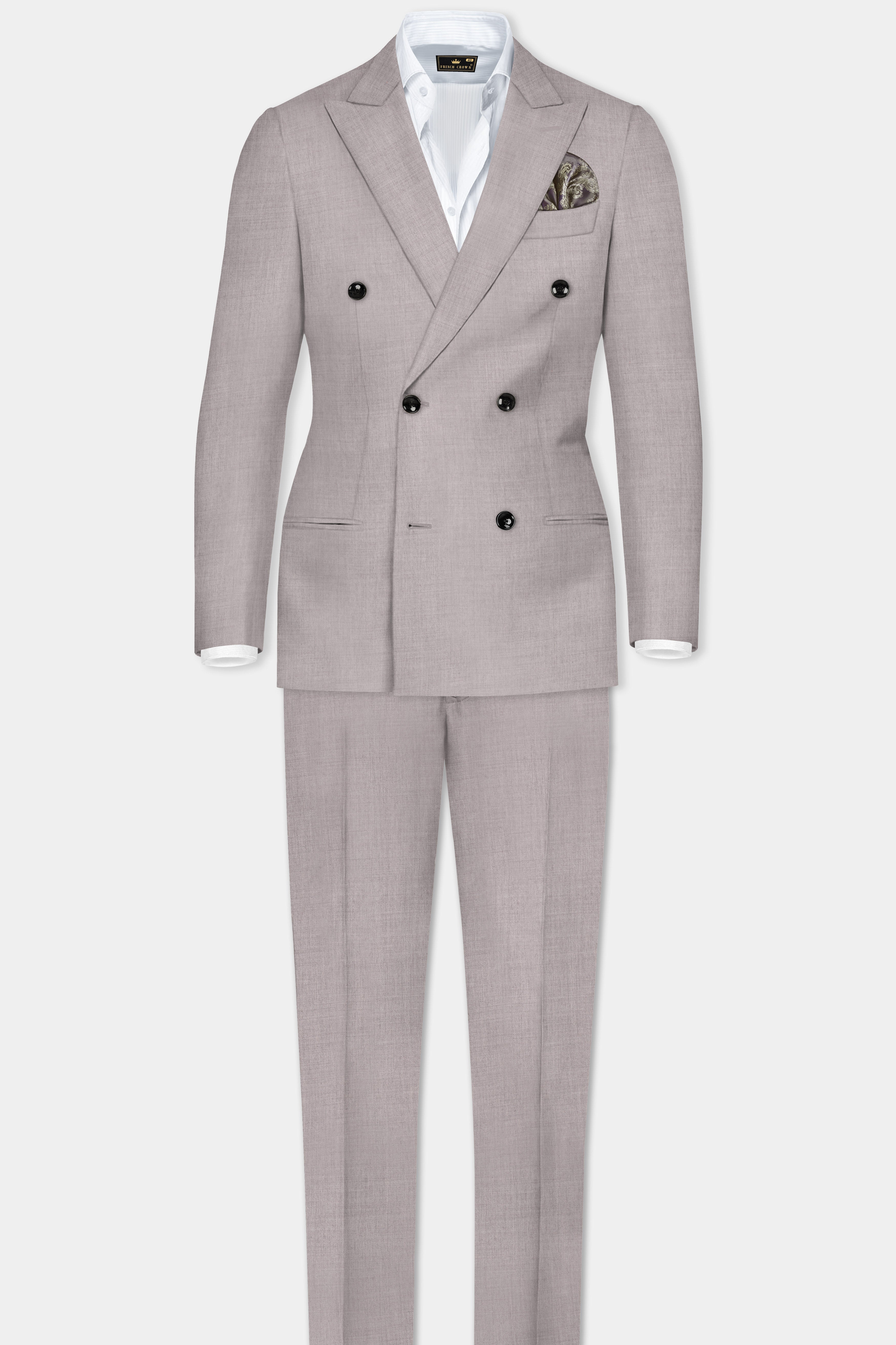 Hurricane Gray Solid Wool Rich Double Breasted Suit