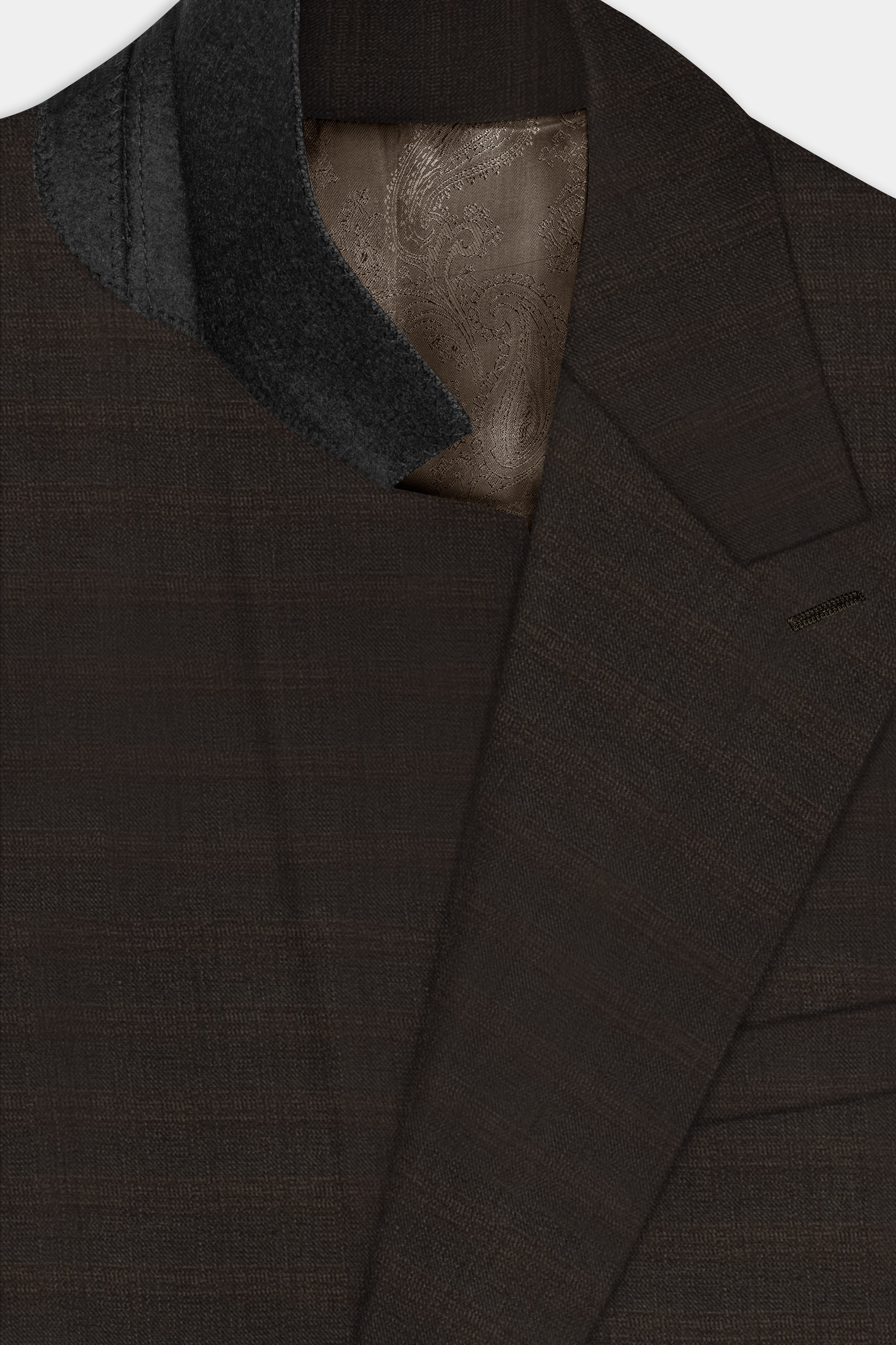 Piano Brown Textured Wool Rich Single Breasted Peak lapel Suit