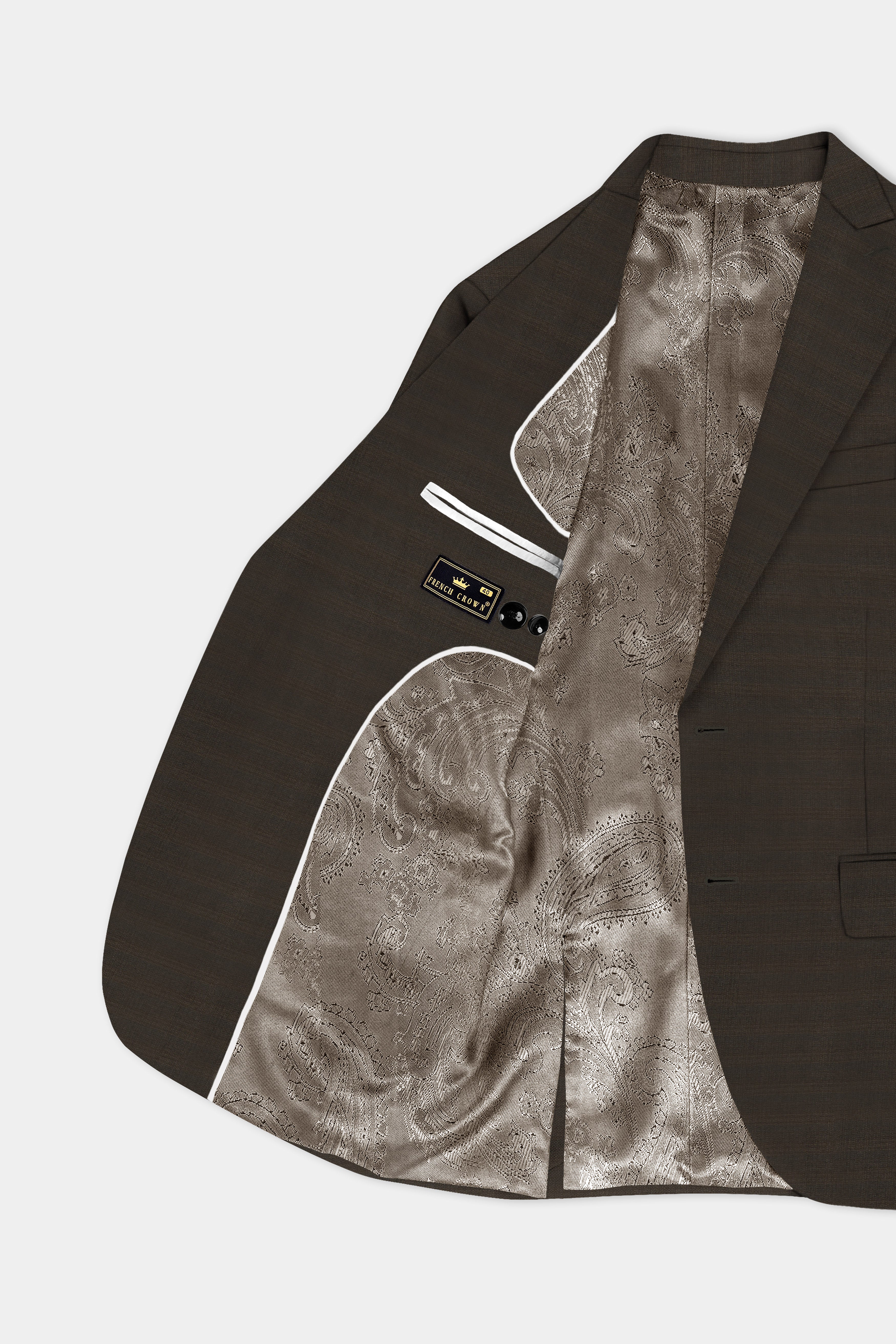 Piano Brown Textured Wool Rich Single Breasted Peak lapel Suit