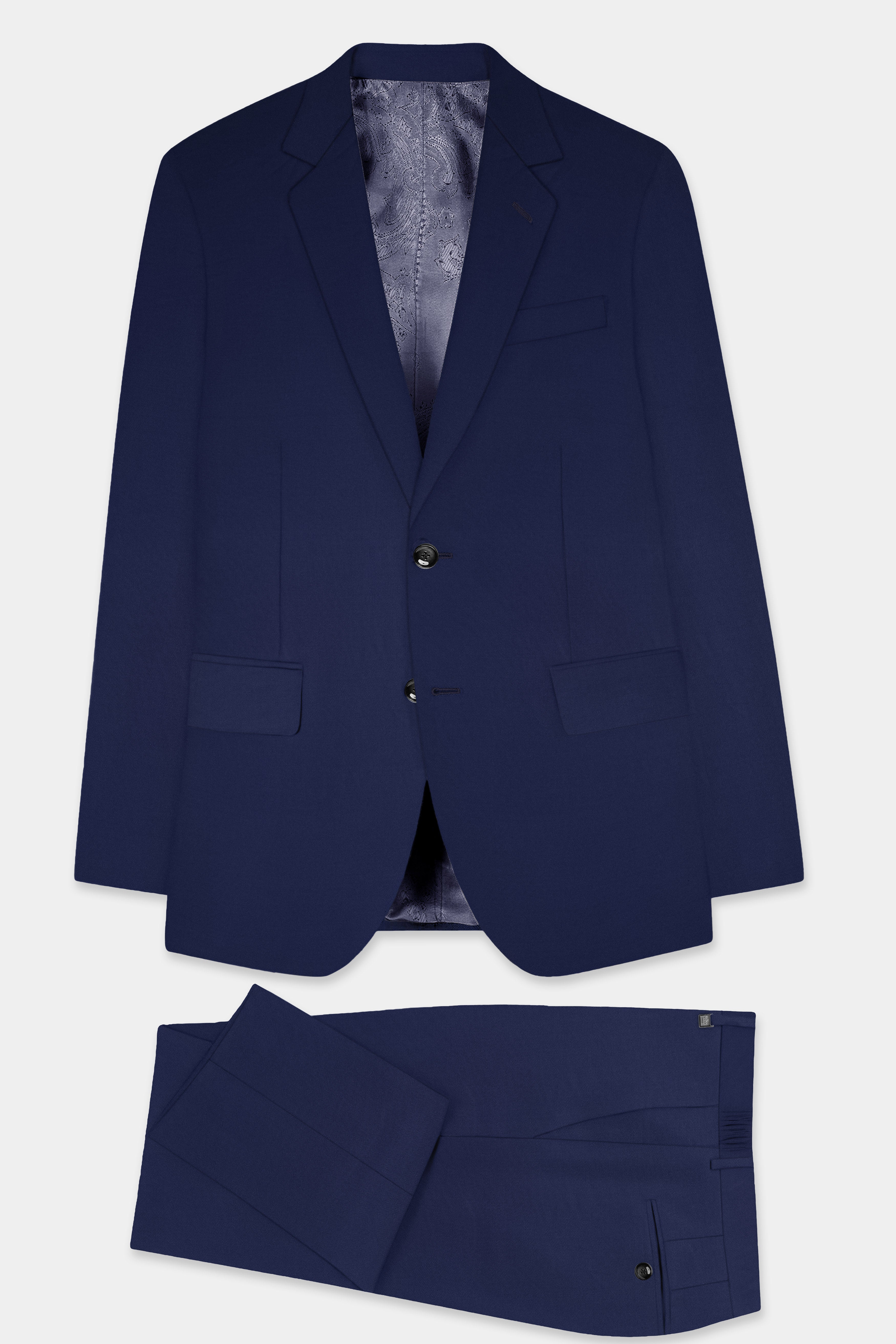 Jaguar Blue Textured Wool Rich Single Breasted Slim Lapel Suit