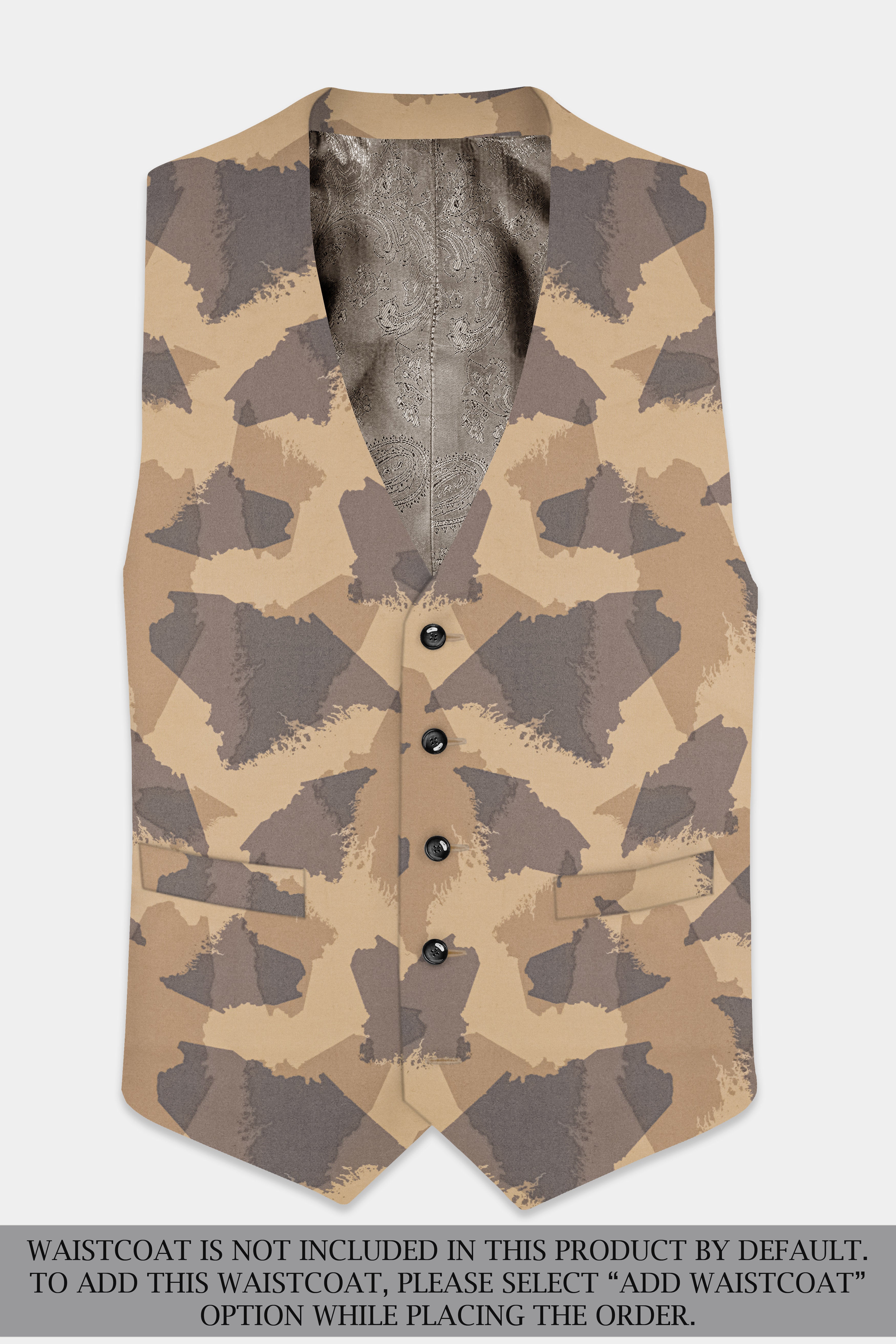 Mongoose Cream And Scorpion Brown Camouflage Printed Cotton Double Breasted Slim Lapel Suit