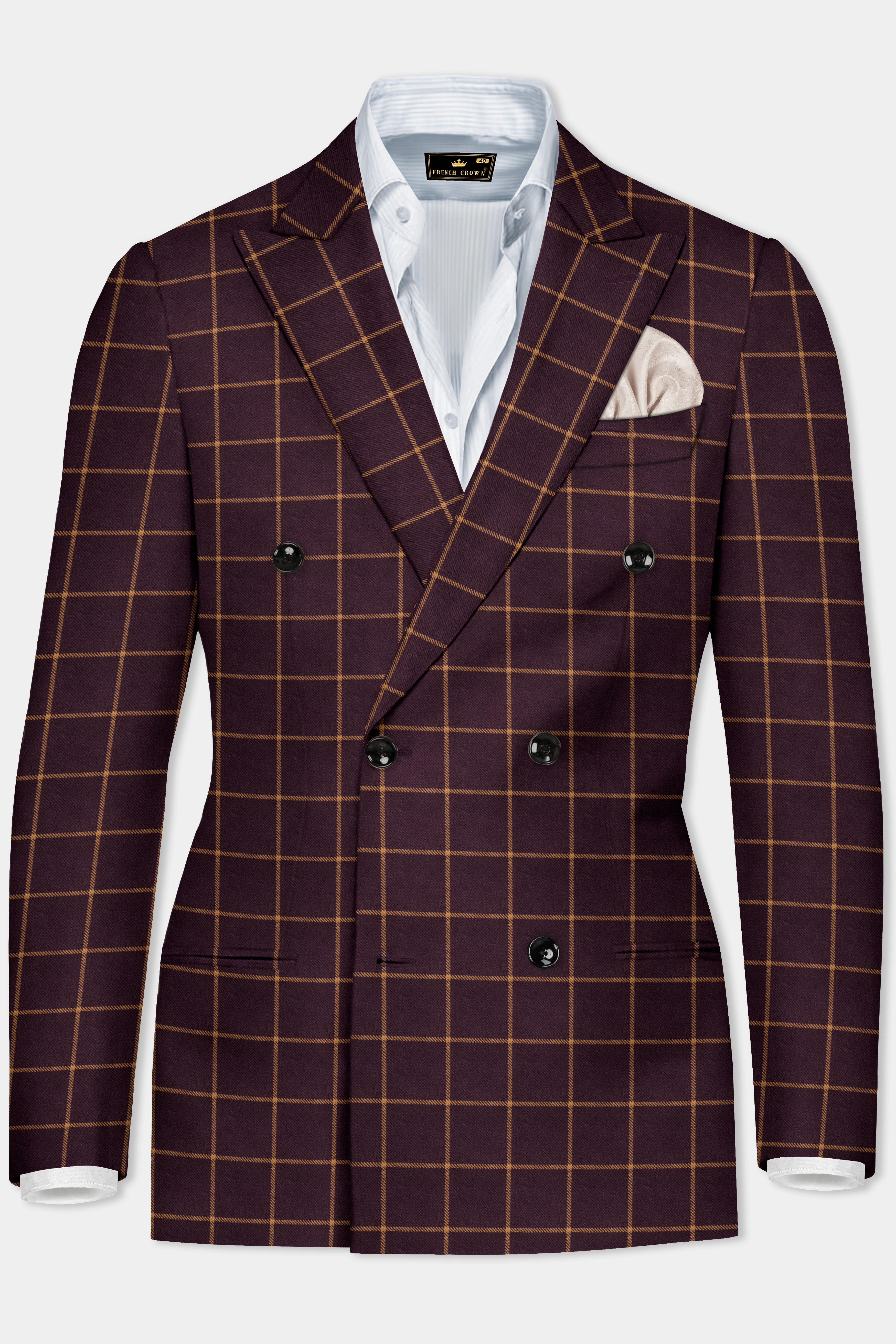 Zambezi Wine windowpane Tweed Double Breasted Suit