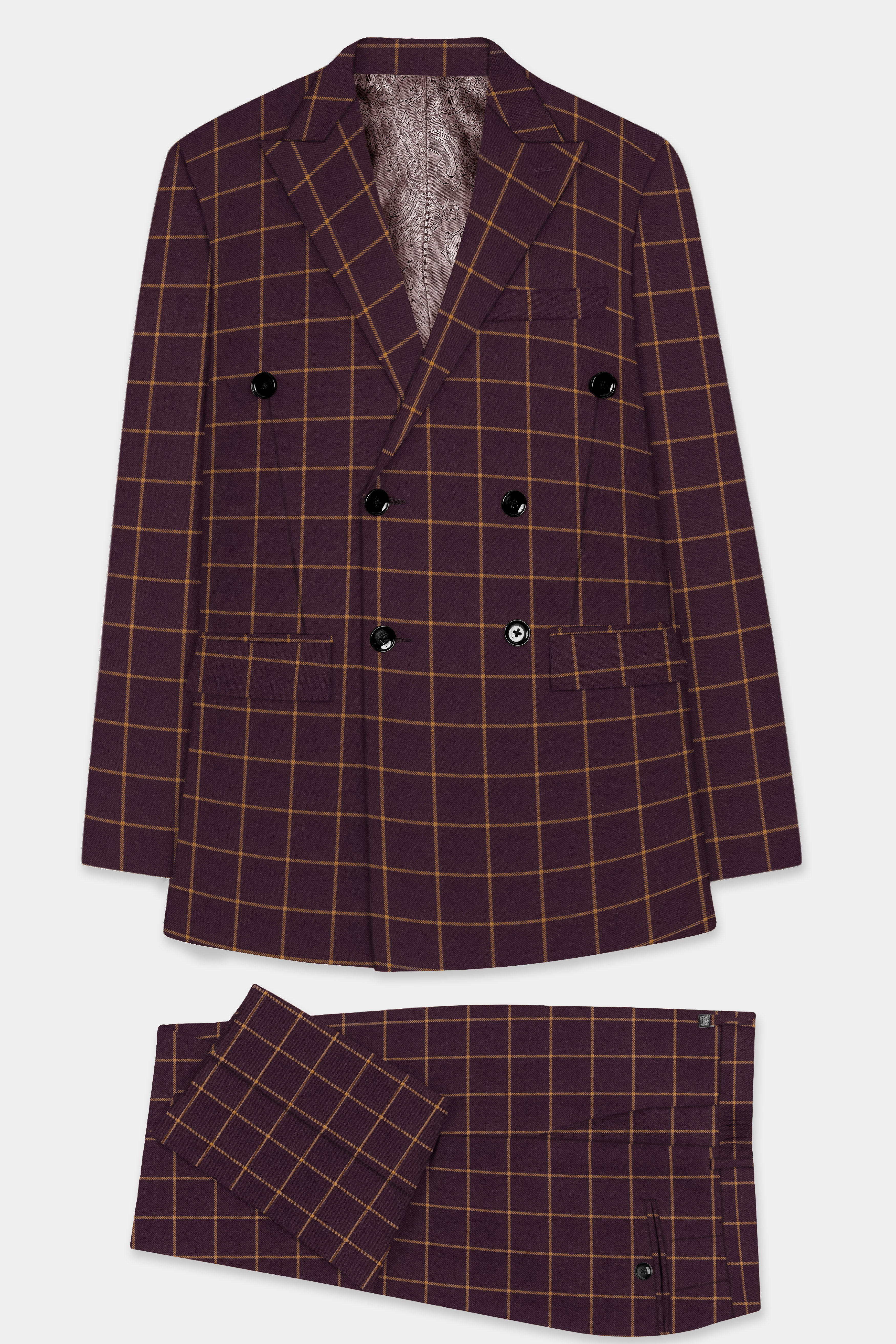 Zambezi Wine windowpane Tweed Double Breasted Suit