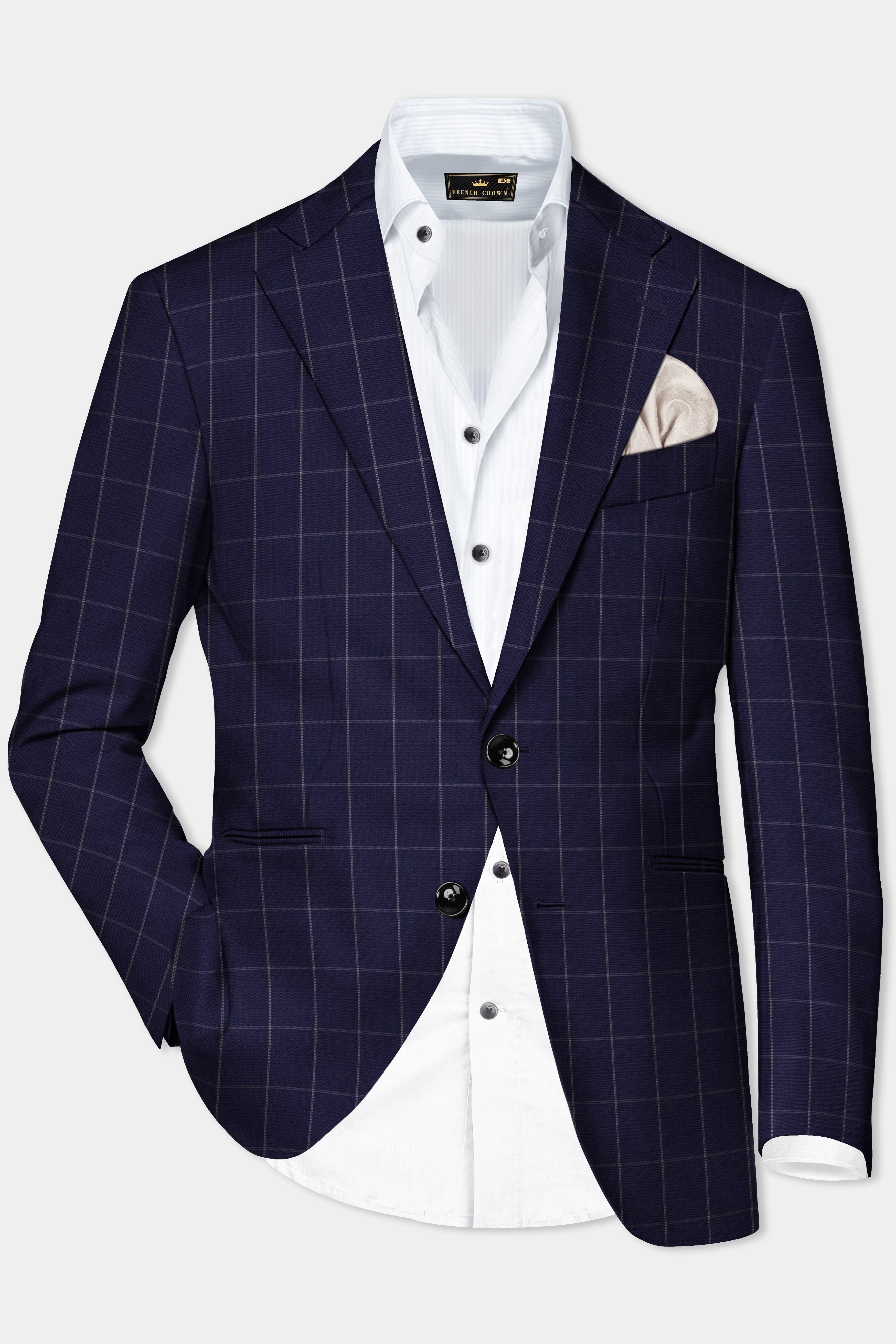 Admiral Blue Windowpane Wool Rich Single Breasted Suit