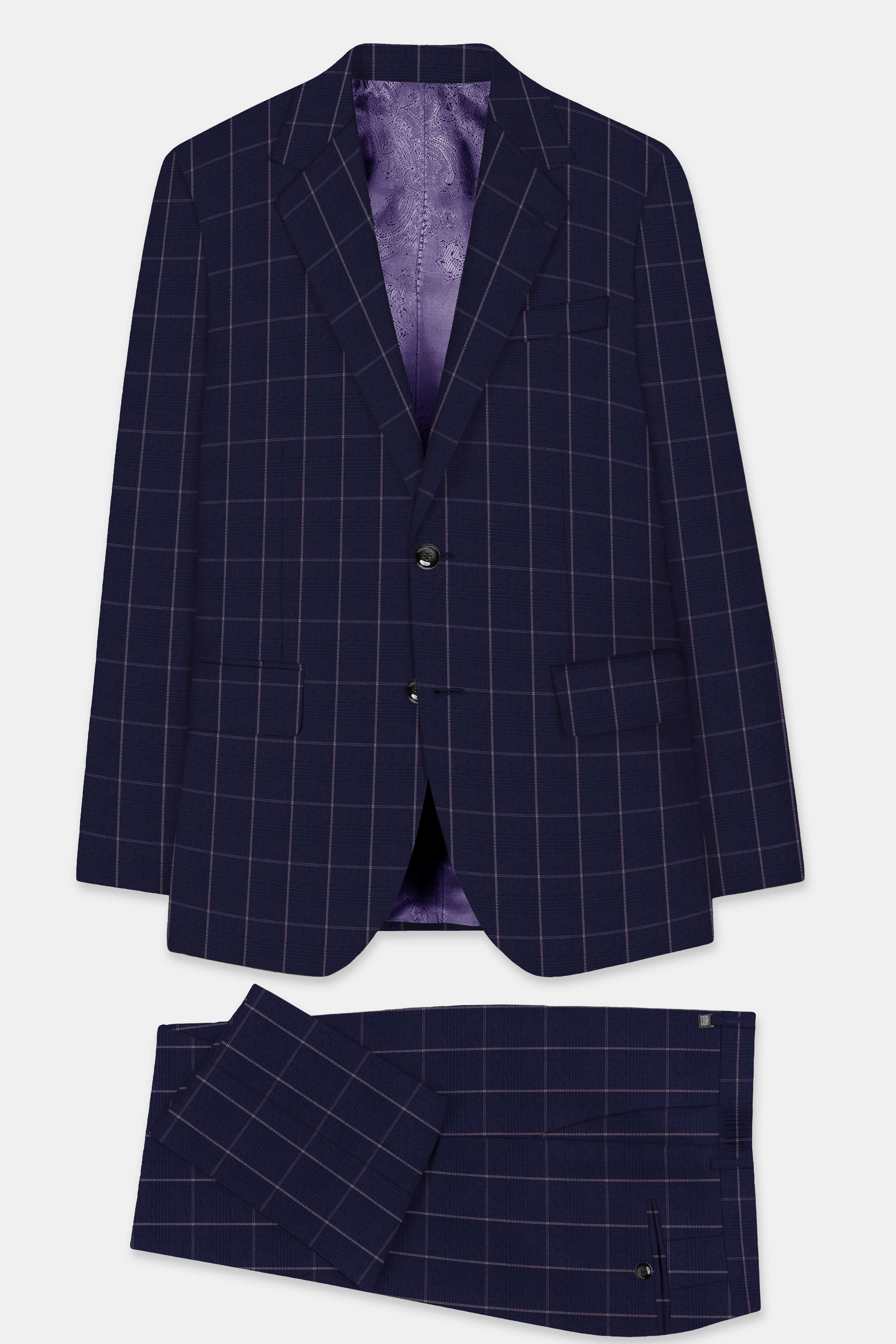 Admiral Blue Windowpane Wool Rich Single Breasted Suit