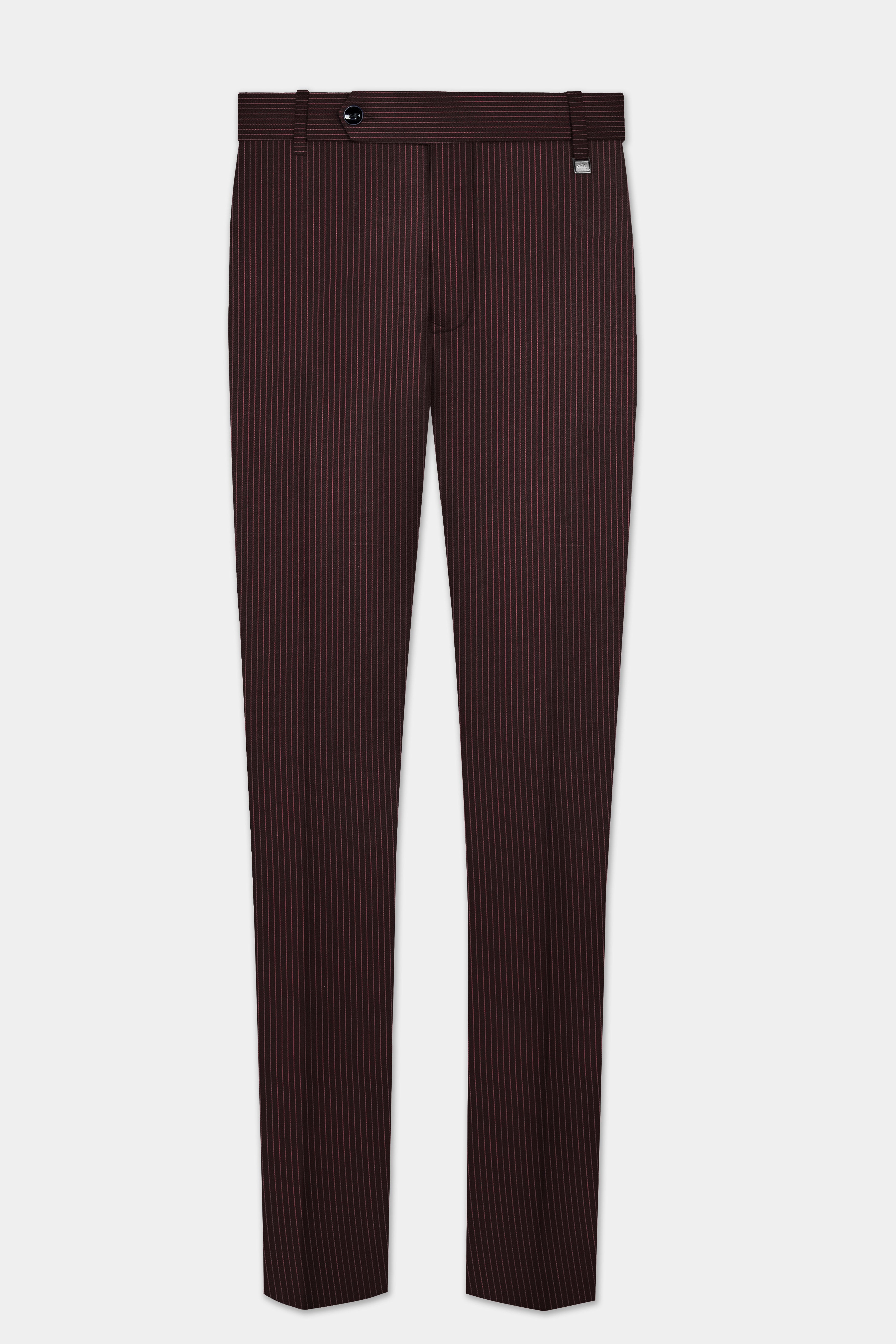 English Walnut Red Striped Wool Rich Bandhgala Suit