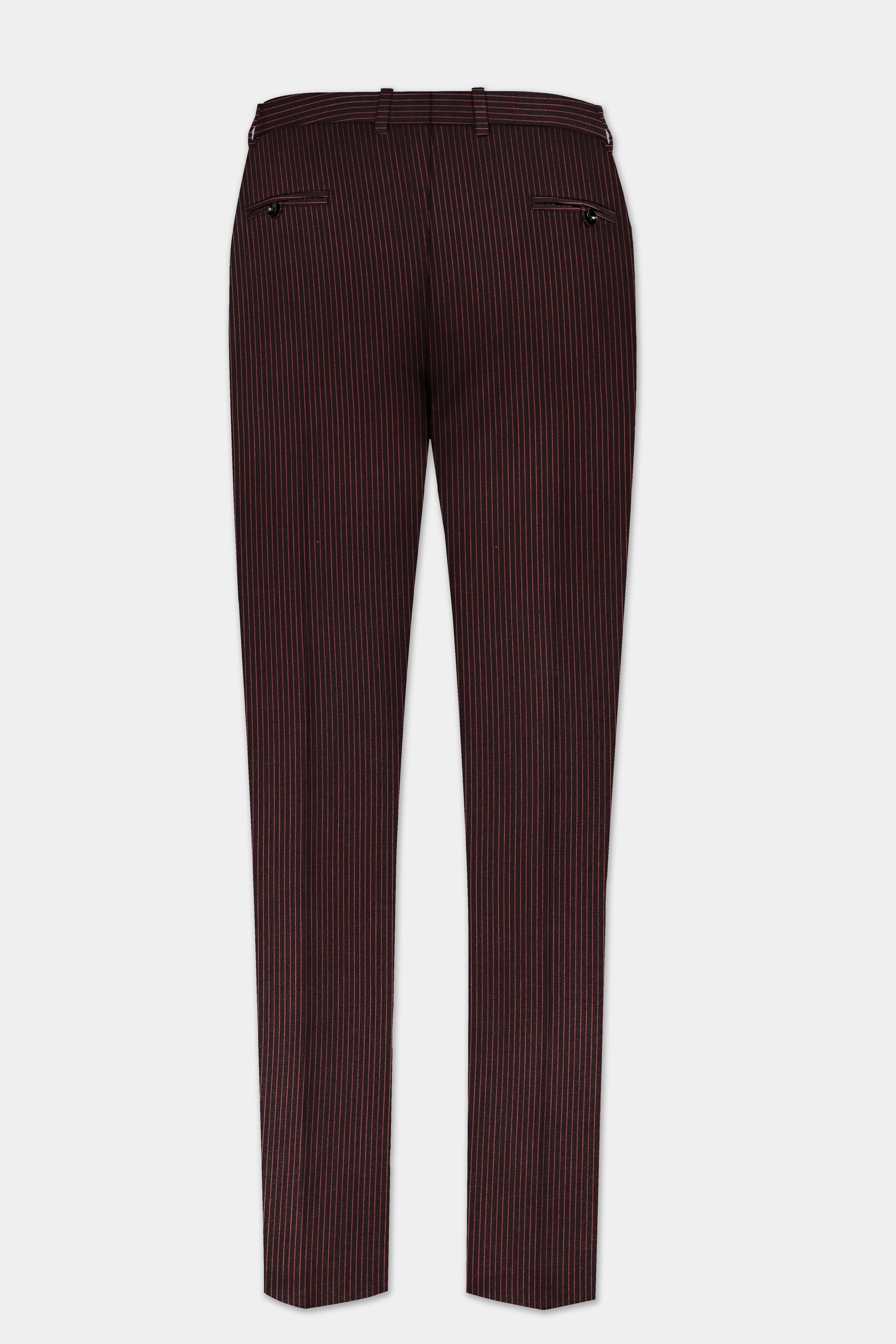 English Walnut Red Striped Wool Rich Bandhgala Suit