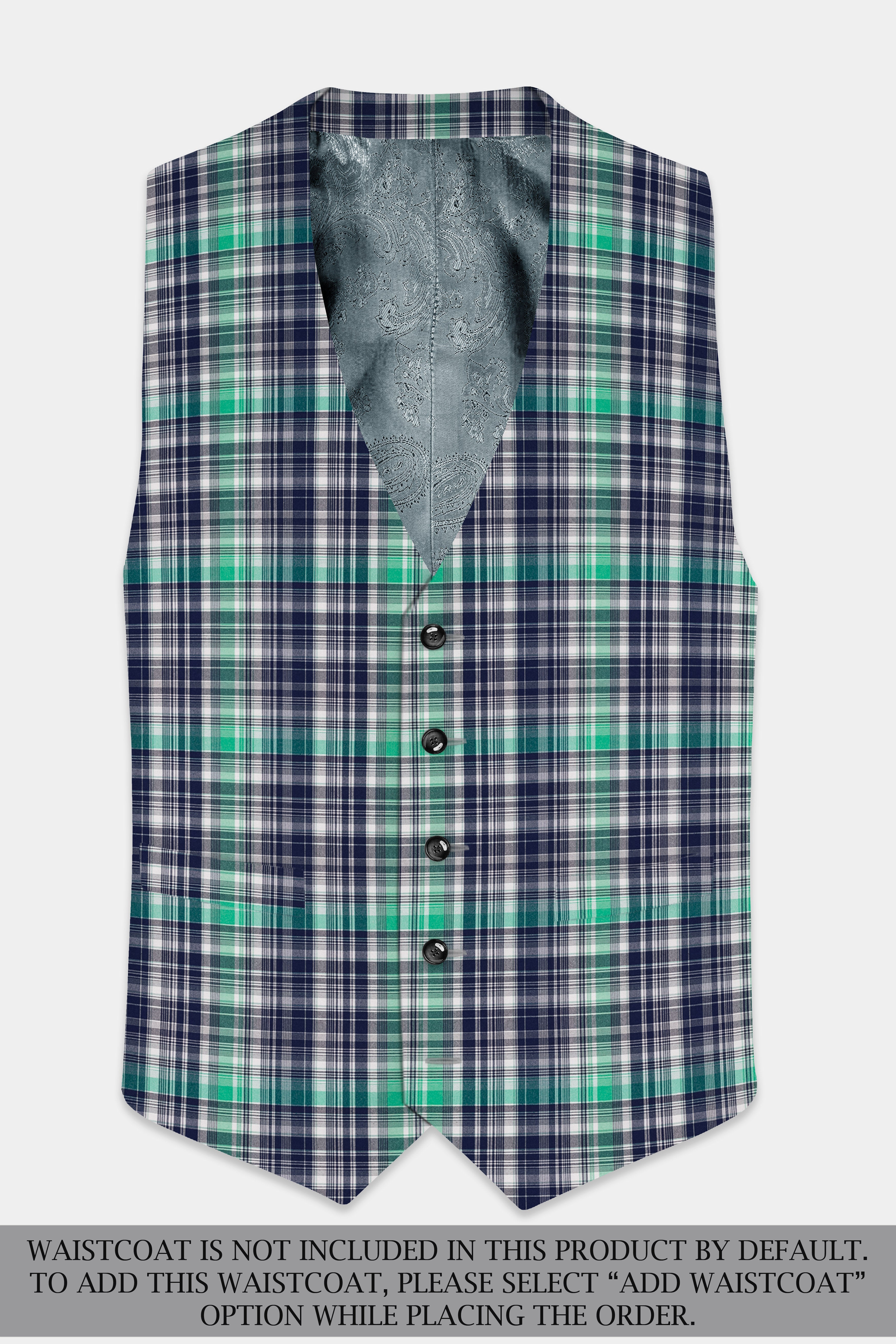 Lochinvar Green And Royal Blue Printed Cotton Double Breasted Suit