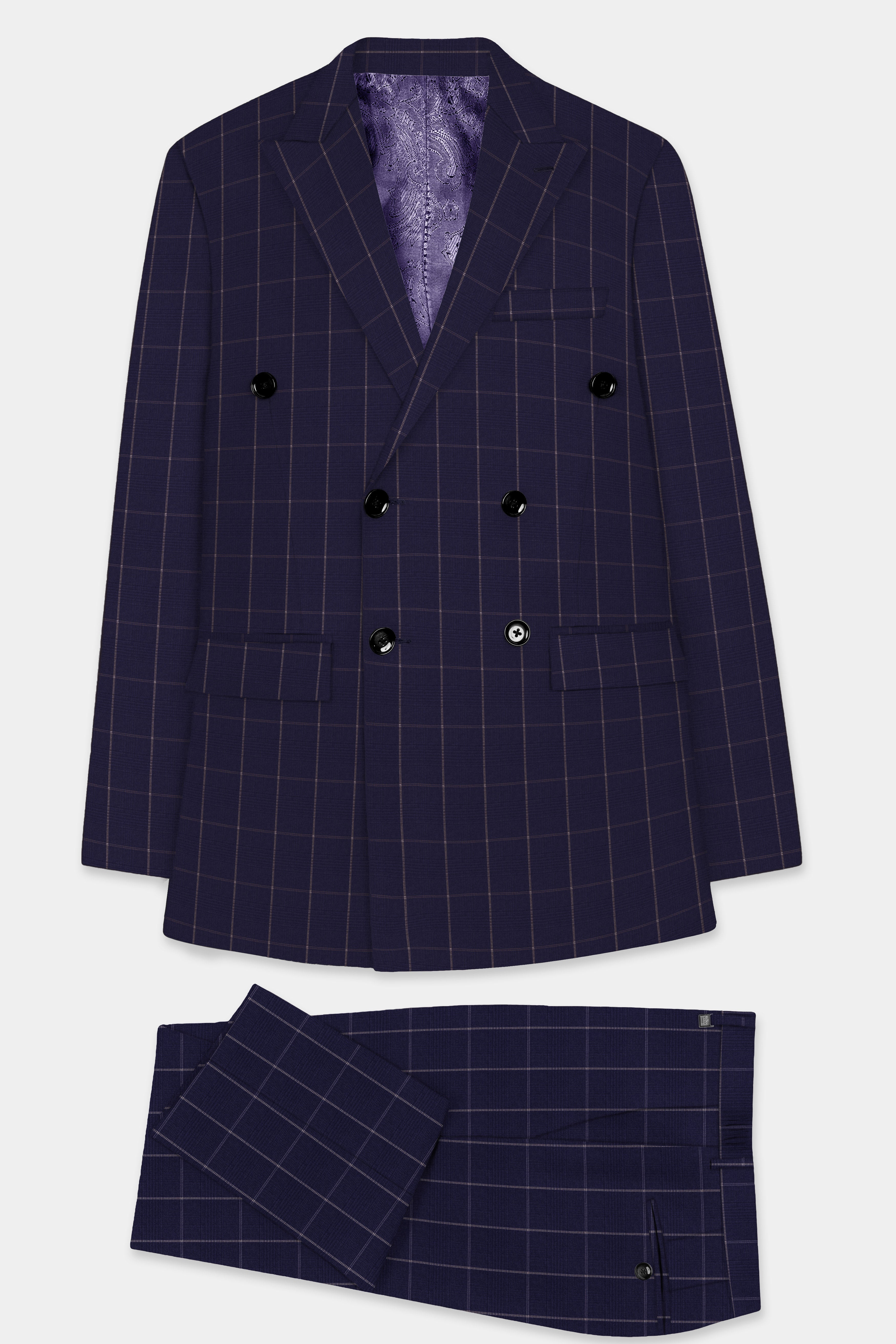 Admiral Blue Windowpane Wool Rich Double Breasted Suit