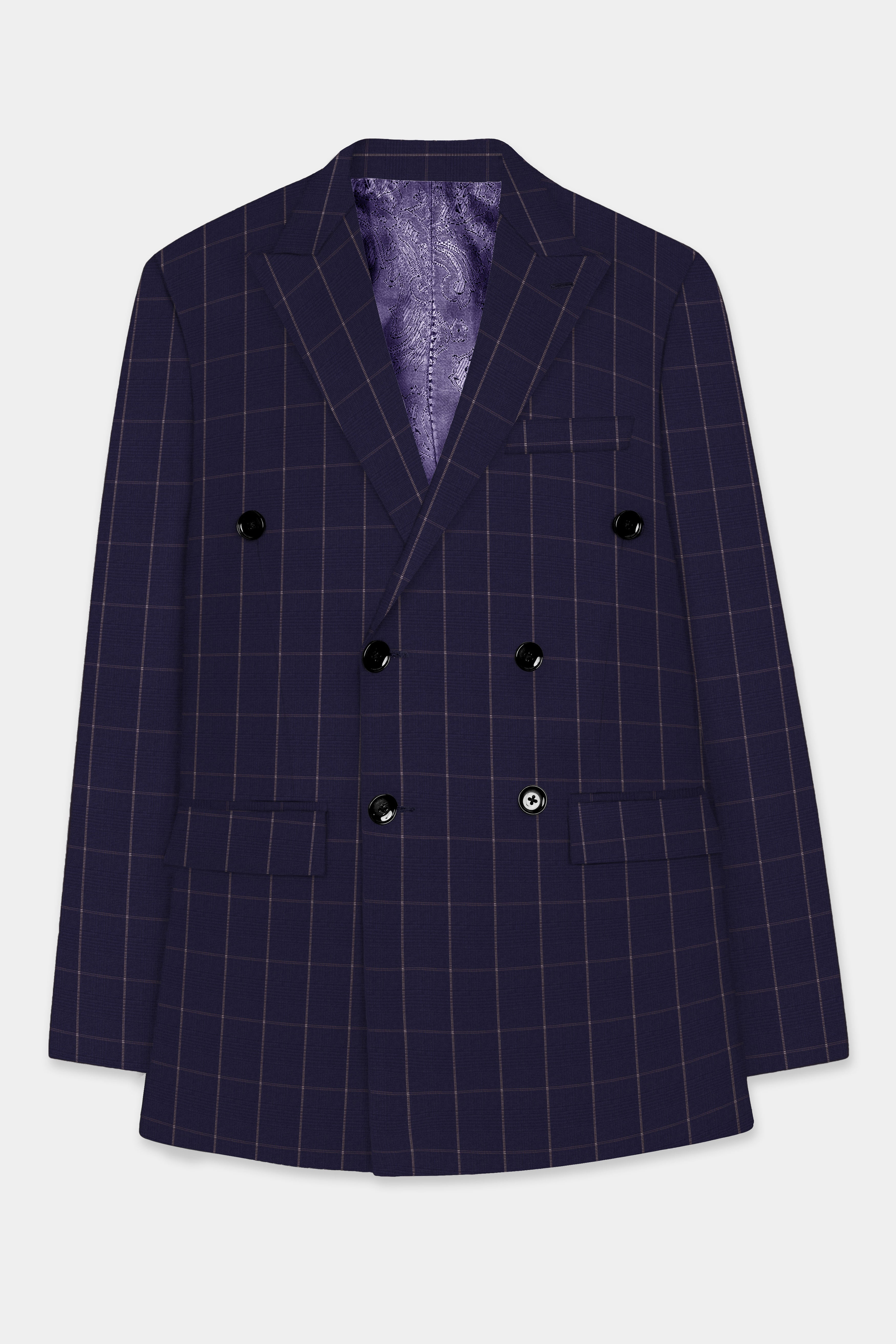 Admiral Blue Windowpane Wool Rich Double Breasted Suit