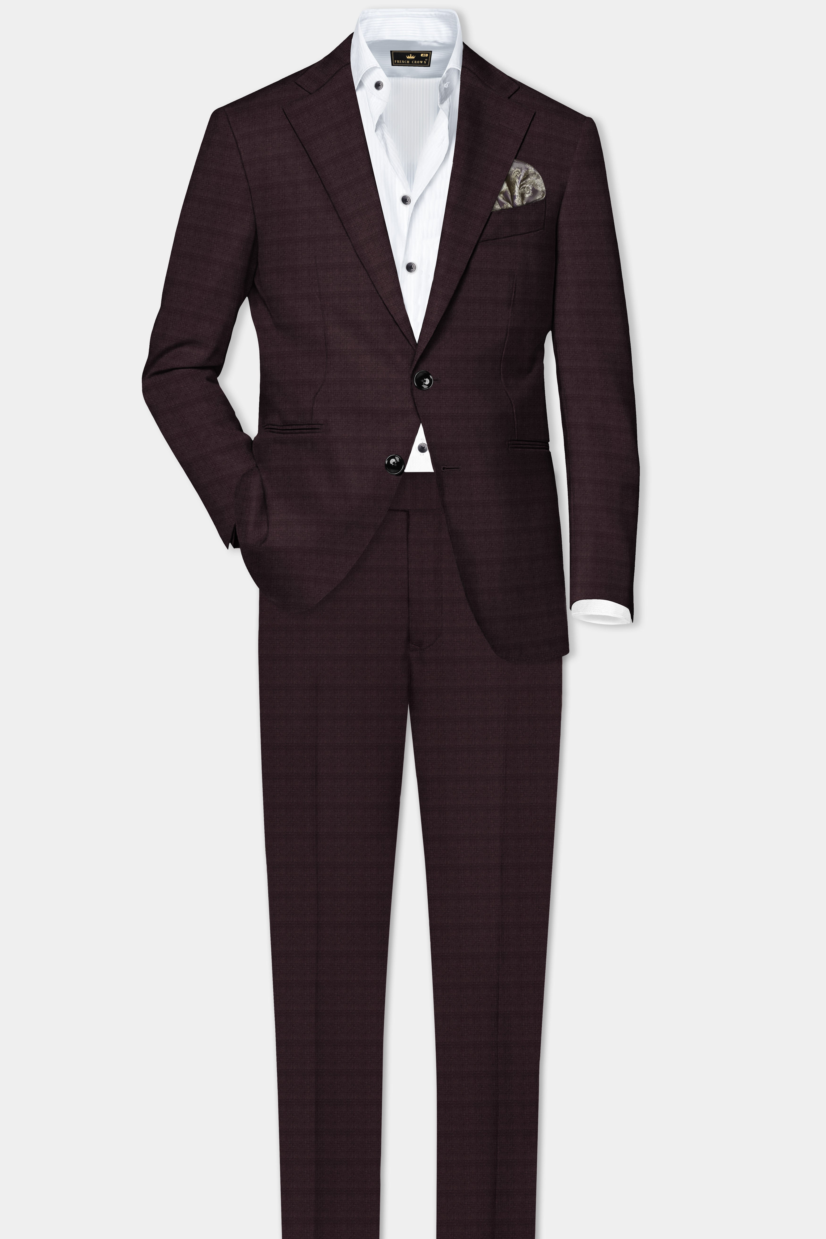 Bitrot Maroon Textured Wool Rich Single Breasted Suit