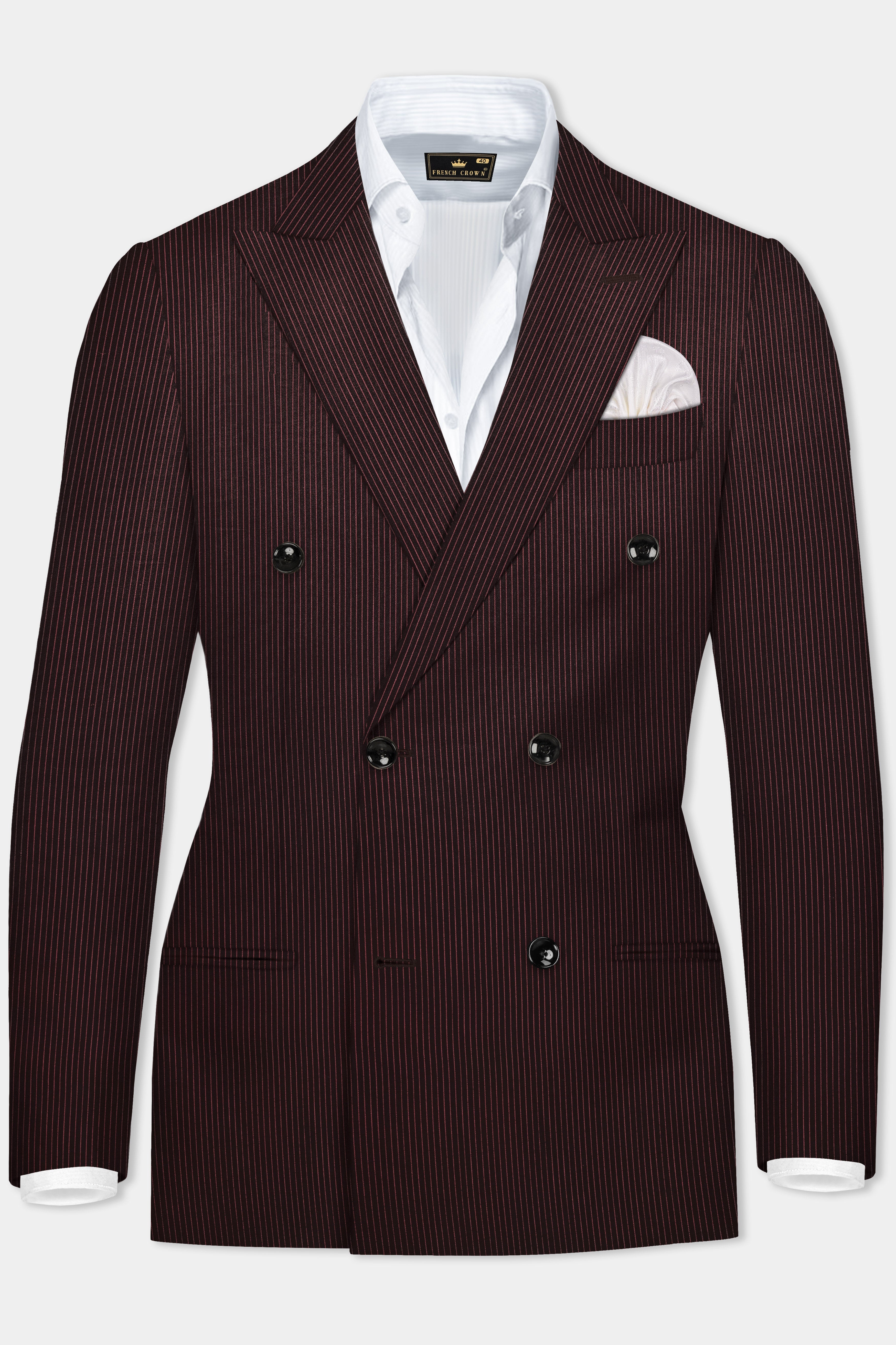 English Walnut Red Striped Wool Rich Double Breasted Suit