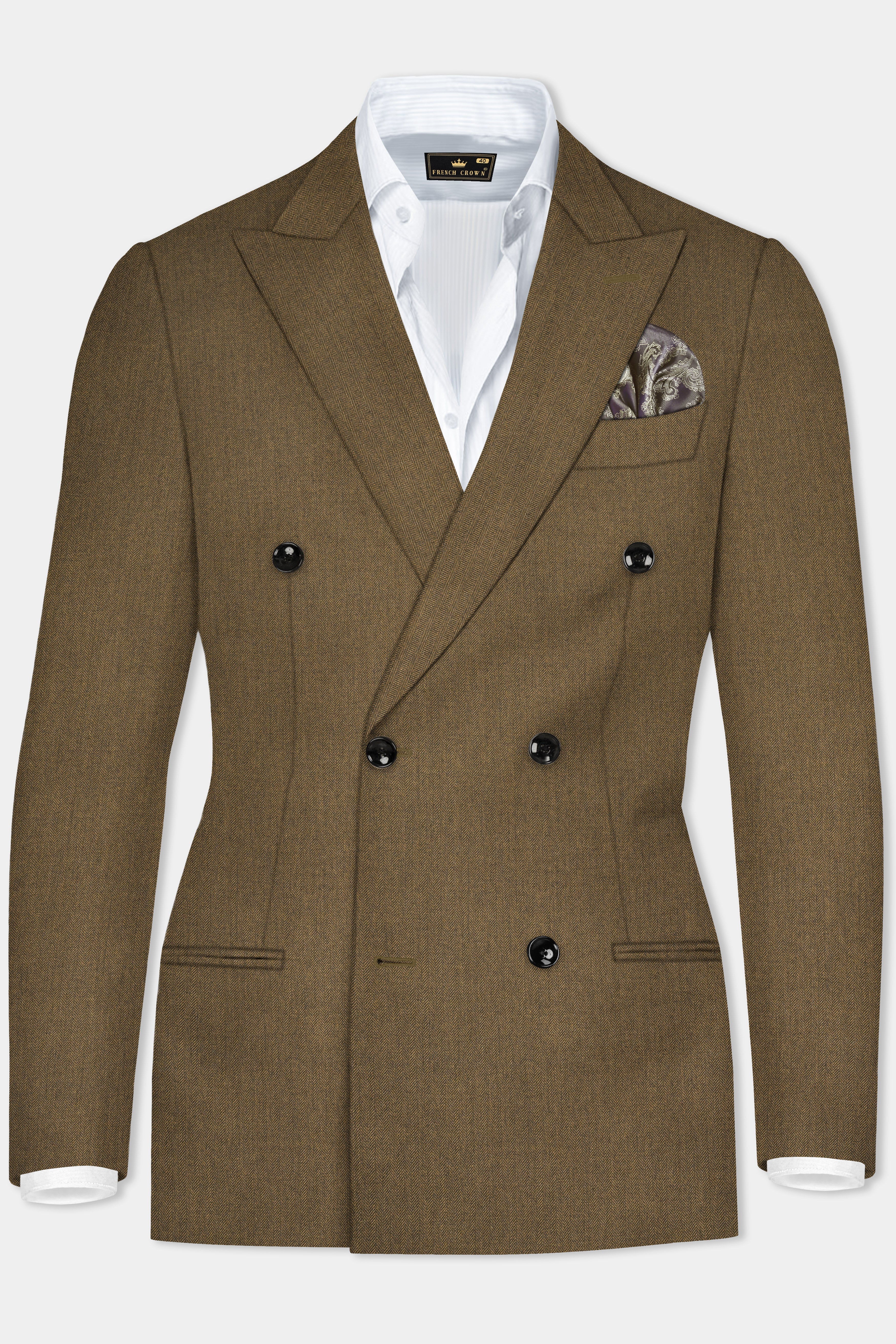 Bronze herringbone Plaid Tweed Double Breasted Suit