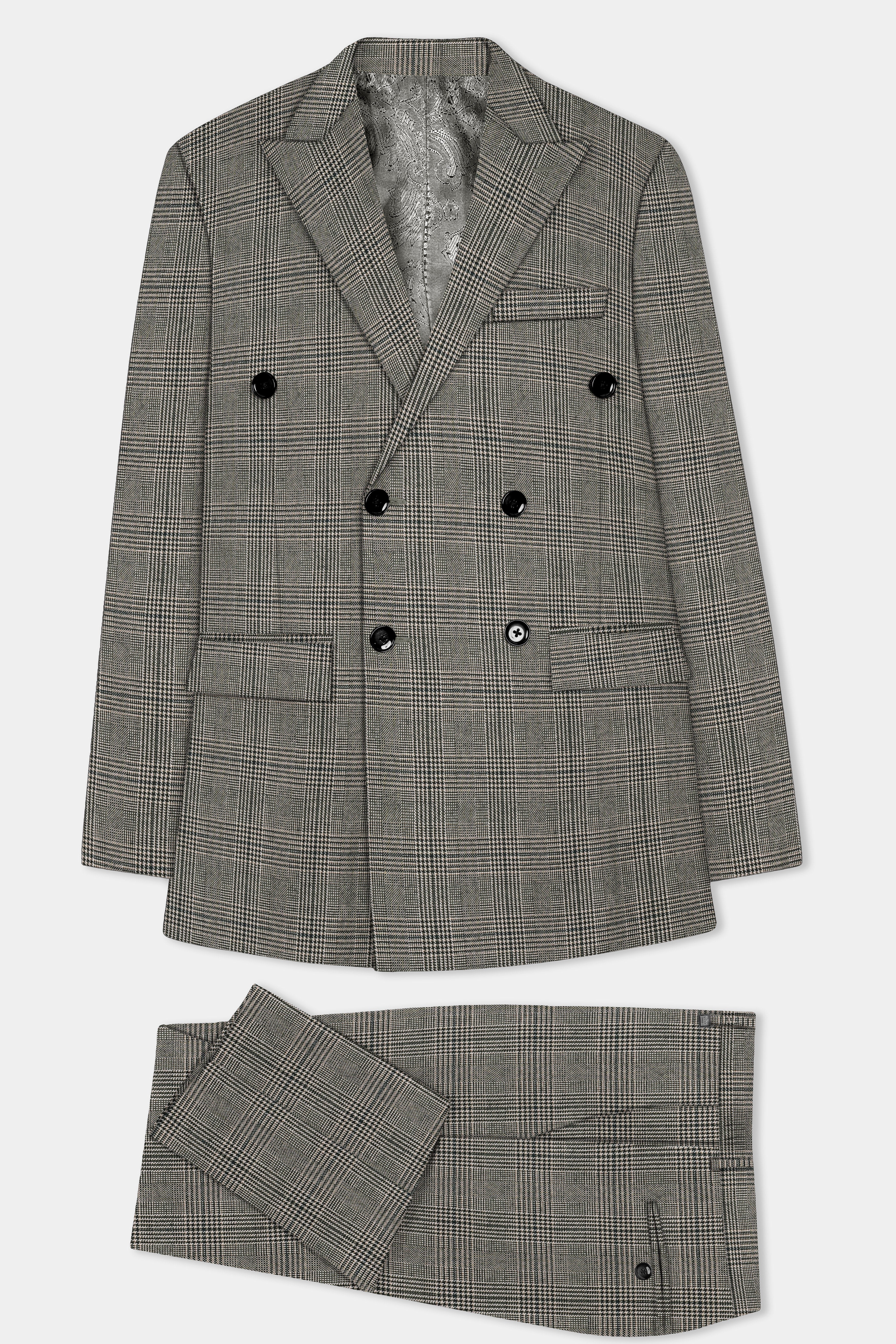 Spicy Brown Plaid Tweed Double Breasted Suit