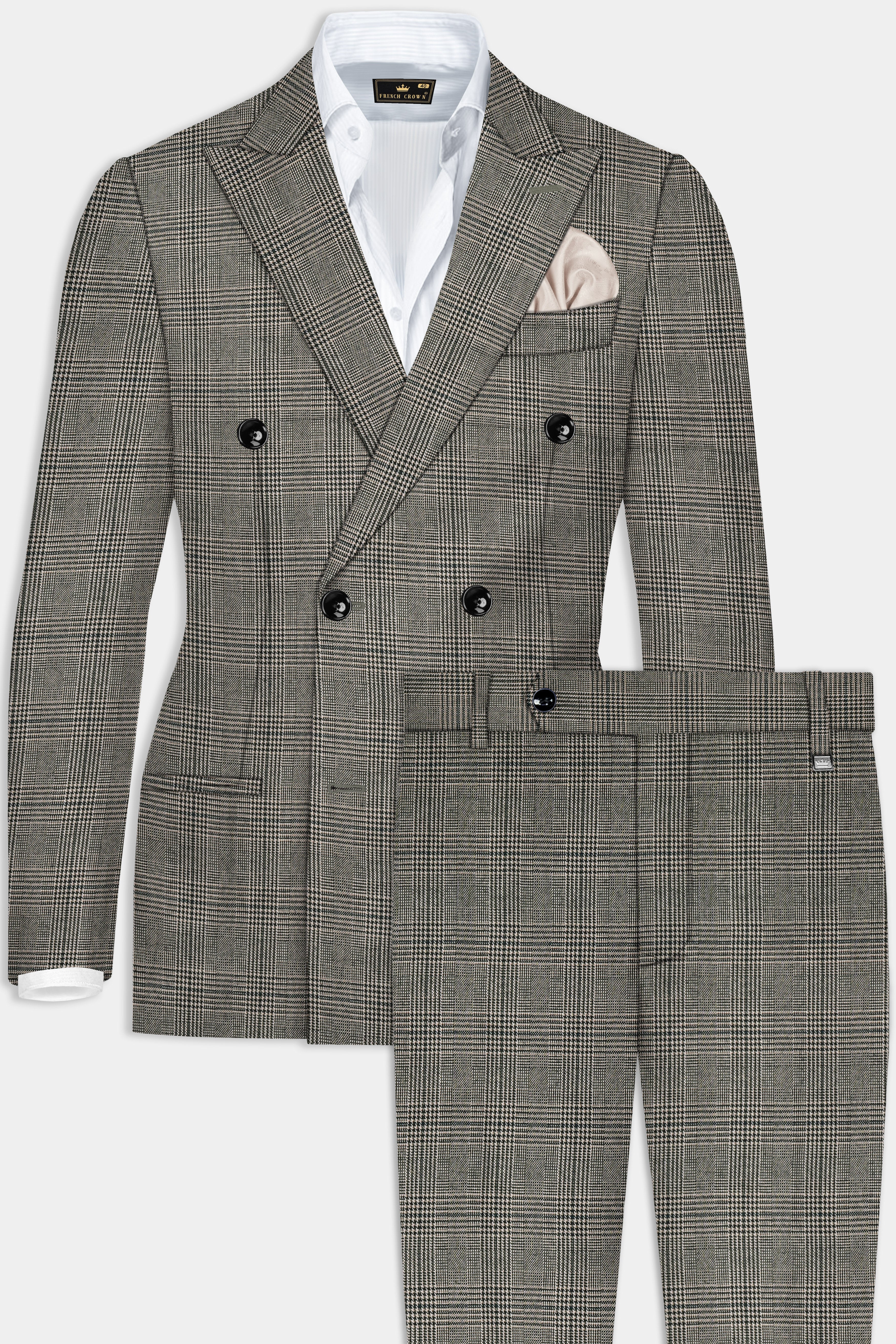 Spicy Brown Plaid Tweed Double Breasted Suit