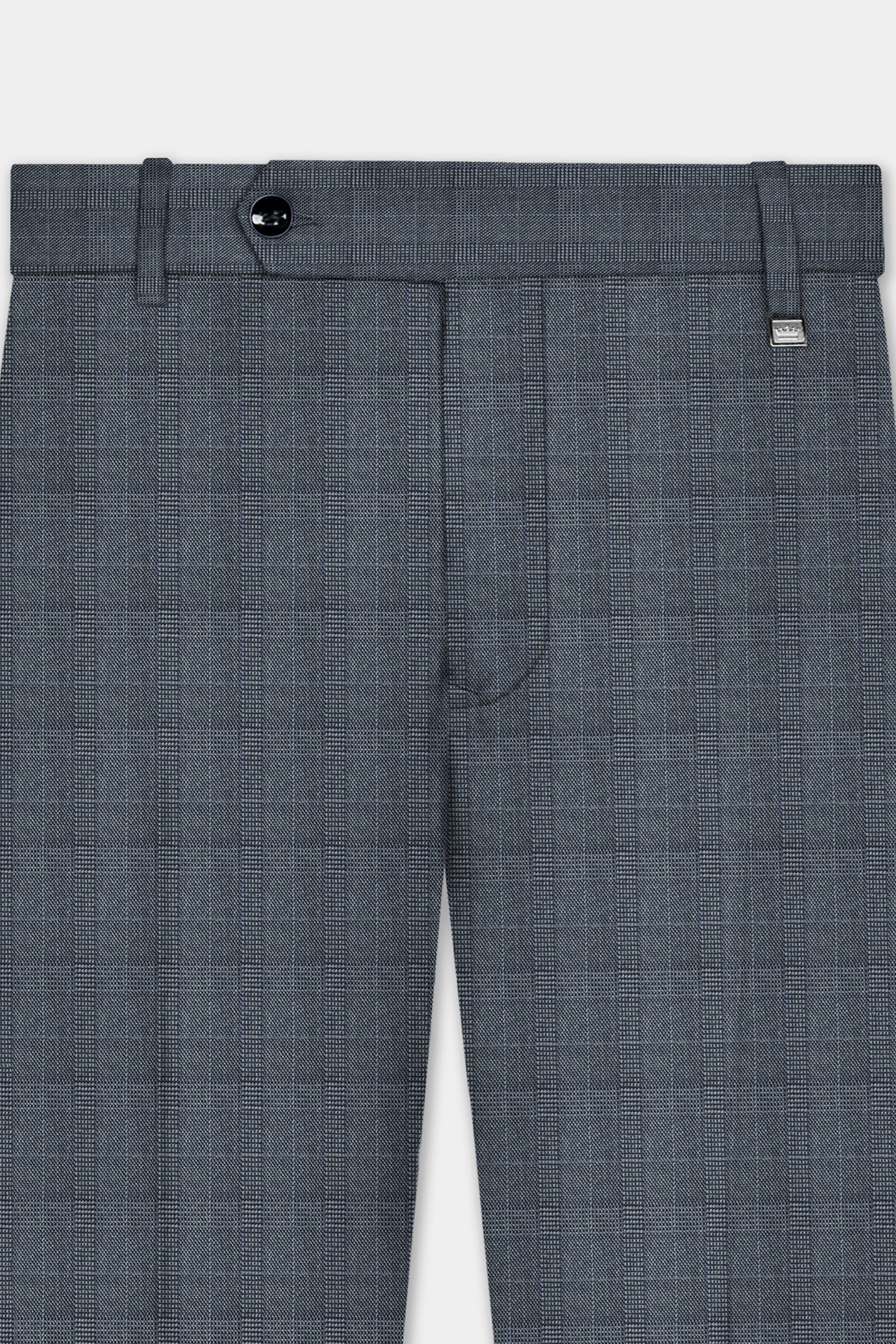 Trout Gray Windowpane Wool Rich Cross Placket Bandhgala Suit