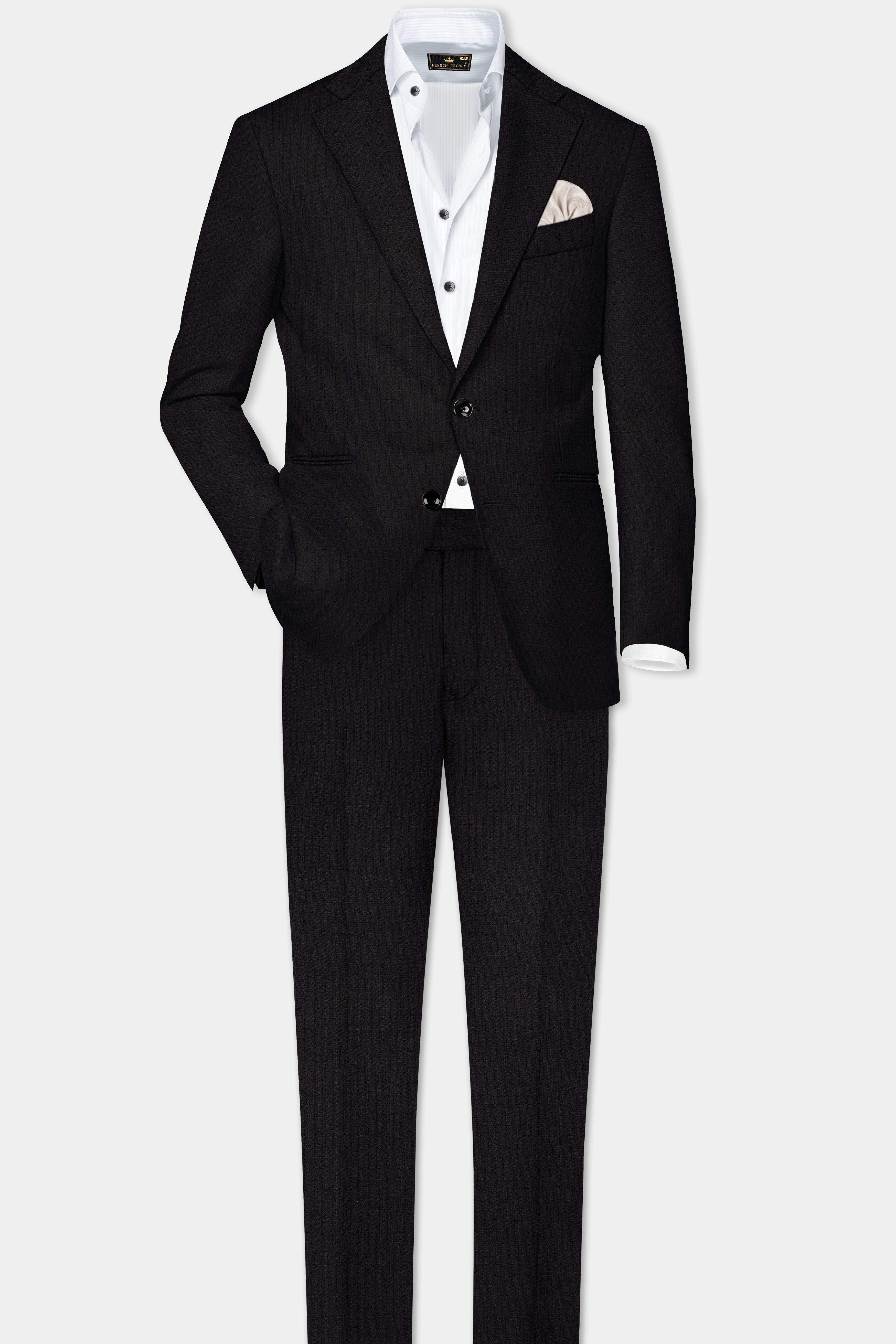 Jade Black Plaid Cotton Single Breasted Suit