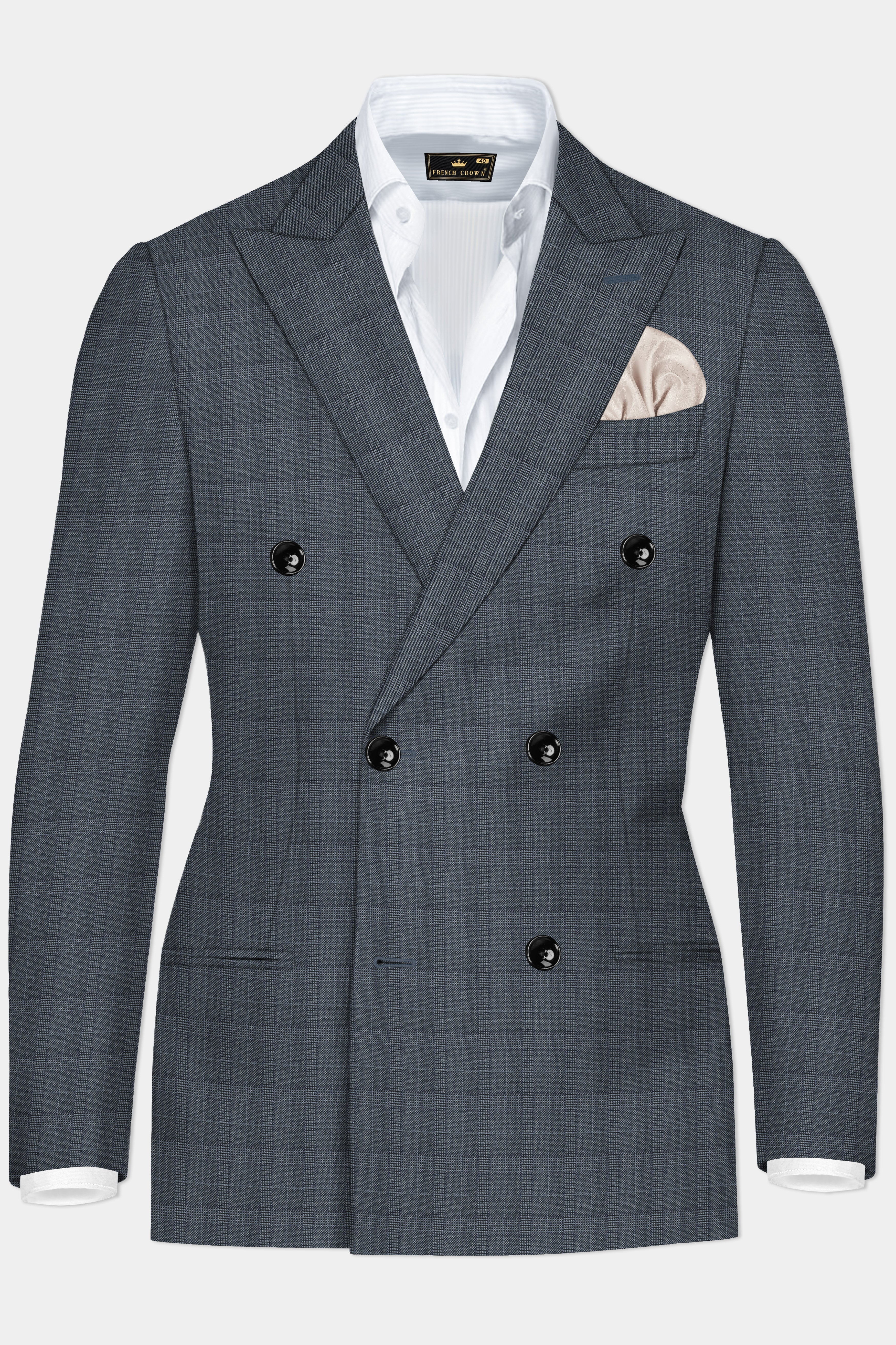 Trout Gray Windowpane Wool Rich Double Breasted Suit