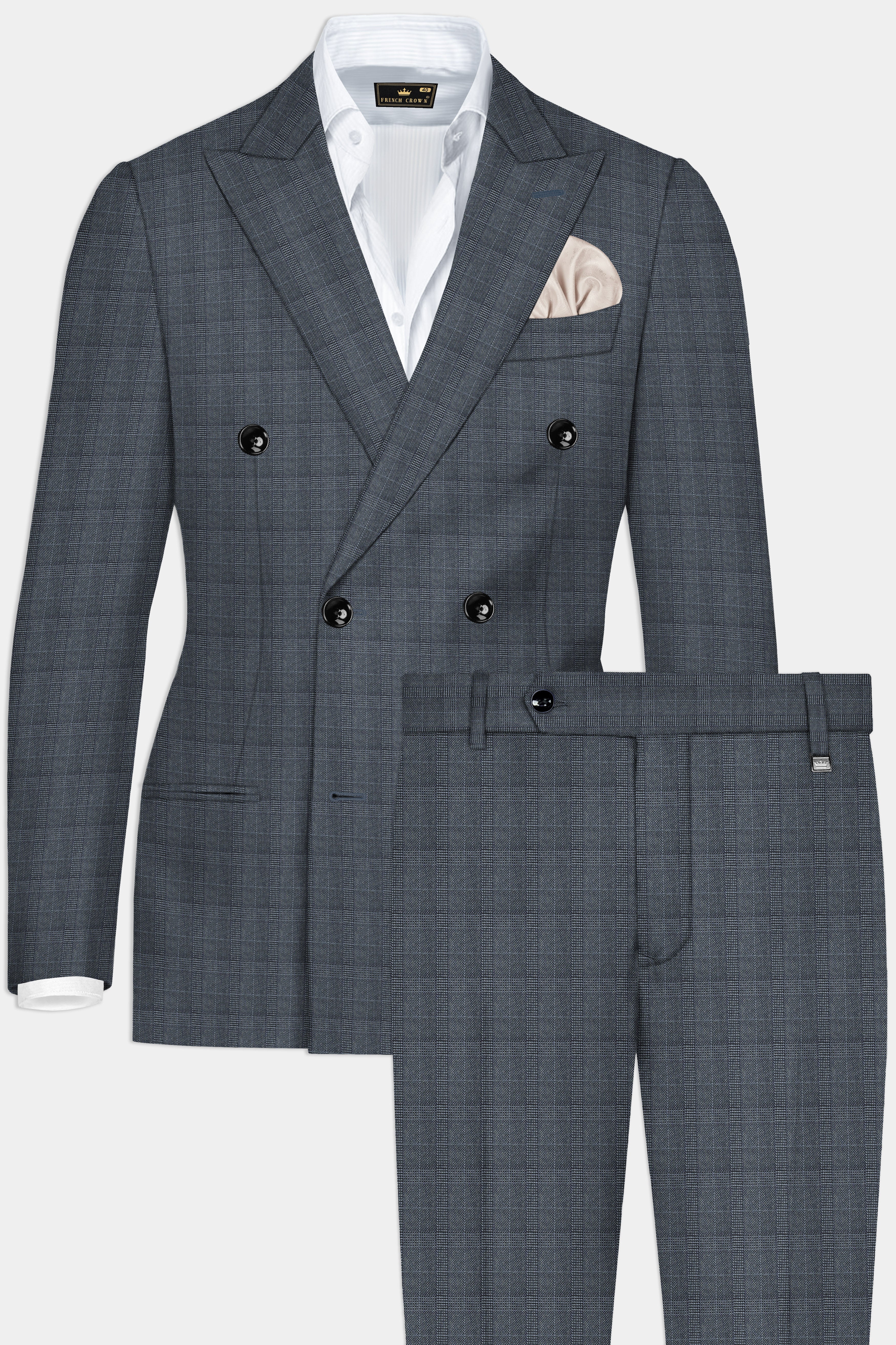 Trout Gray Windowpane Wool Rich Double Breasted Suit