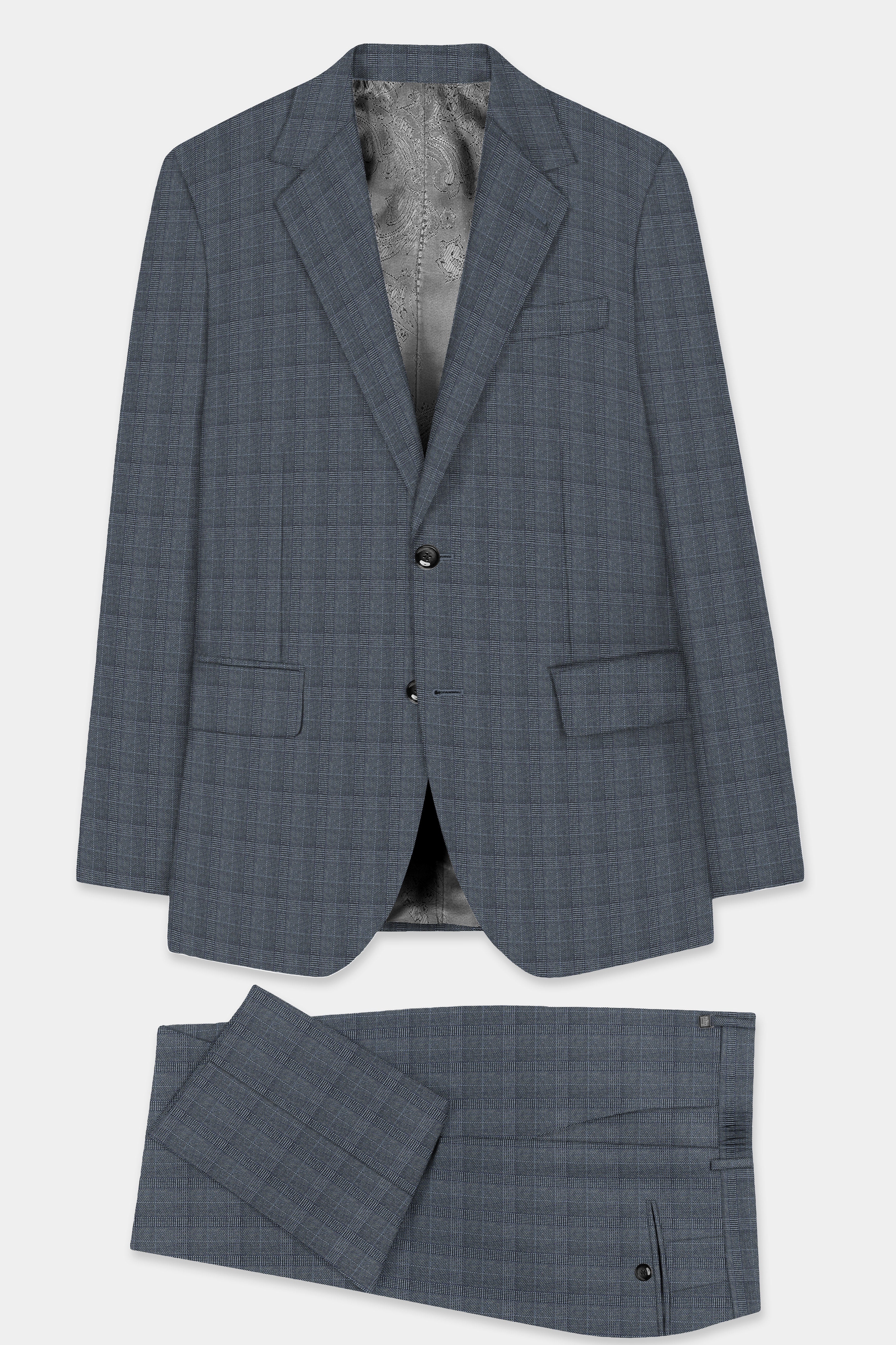 Trout Gray Windowpane Wool Rich Single Breasted Suit