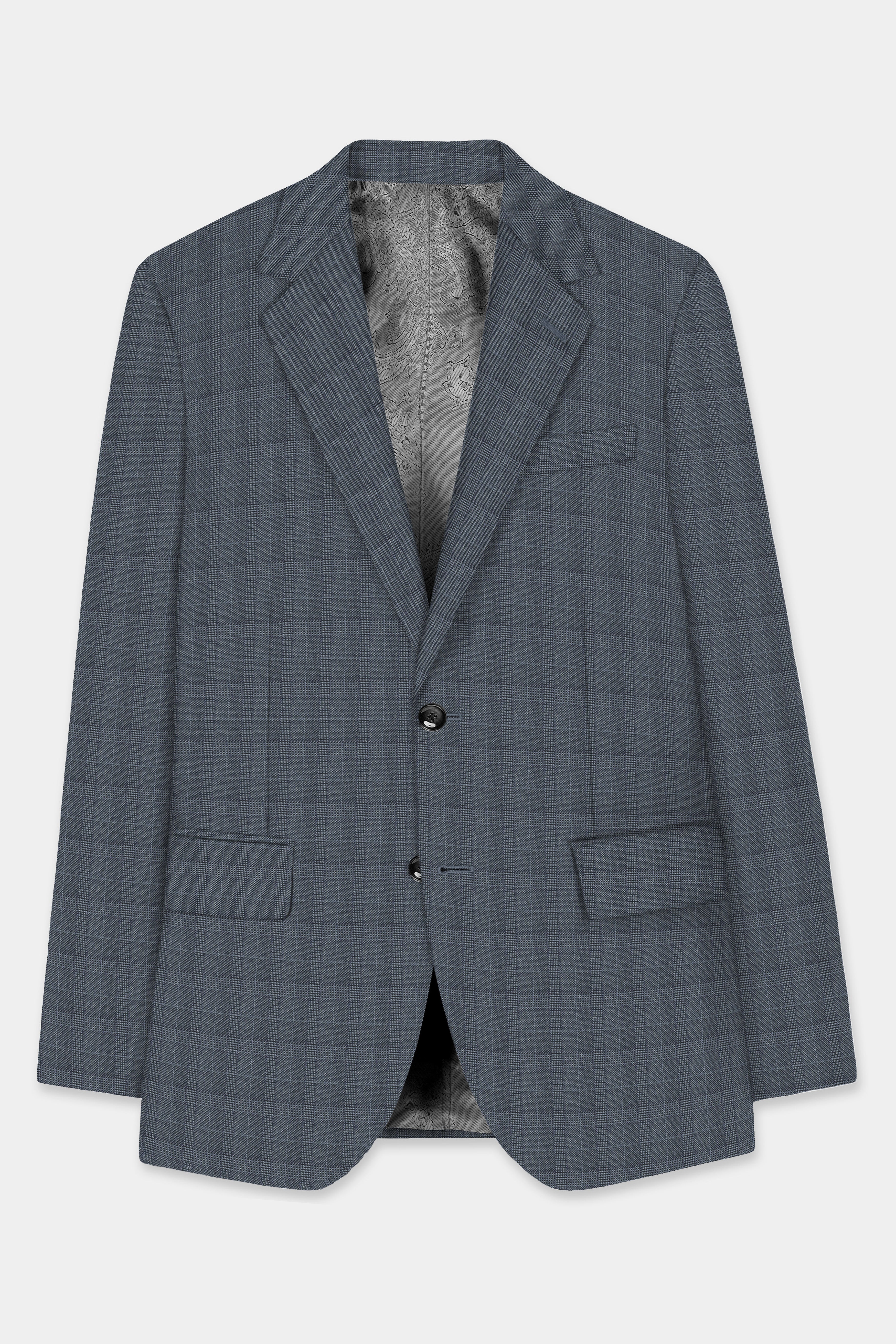 Trout Gray Windowpane Wool Rich Single Breasted Suit