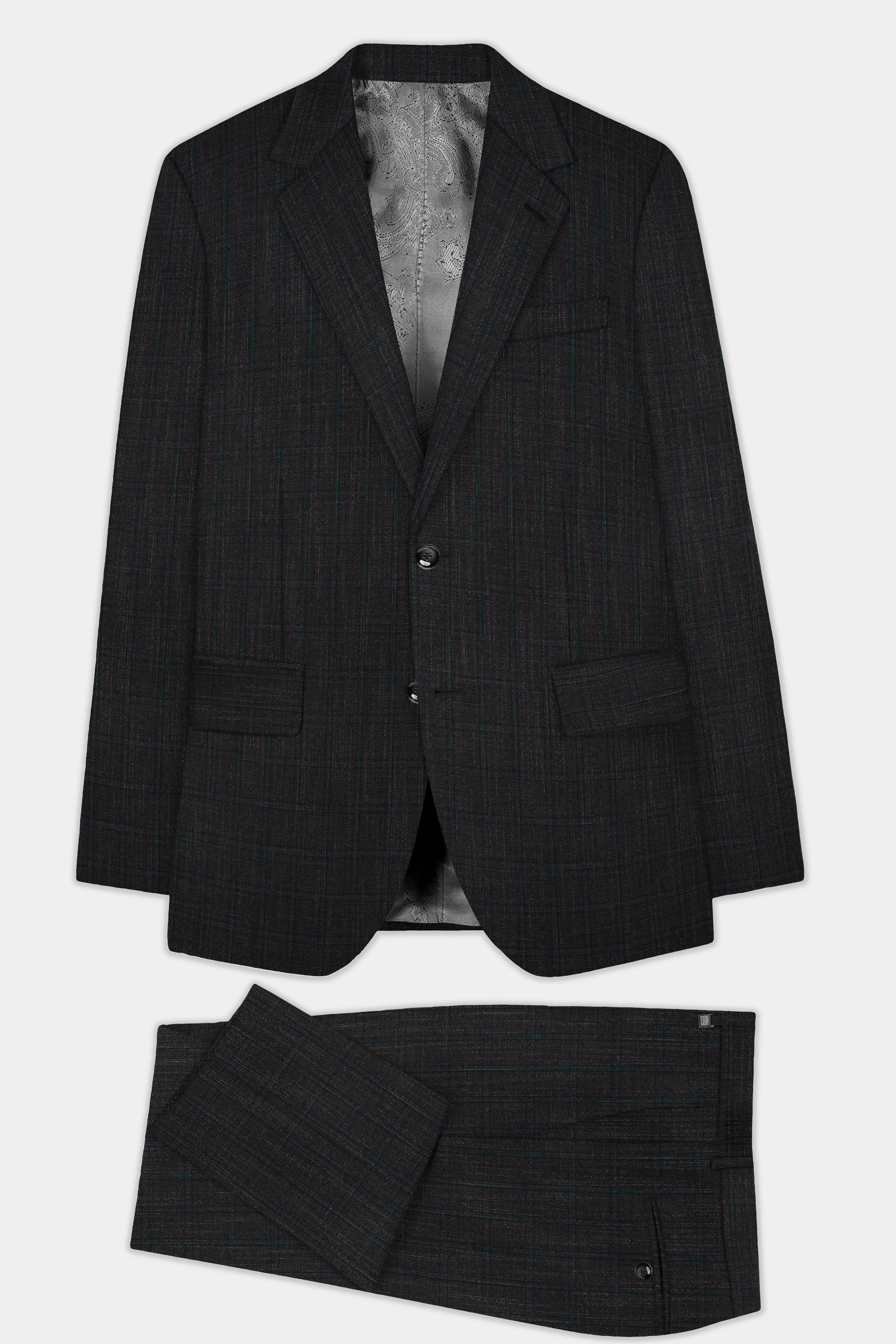 Charcoal Gray Plaid Wool Rich Single Breasted Suit