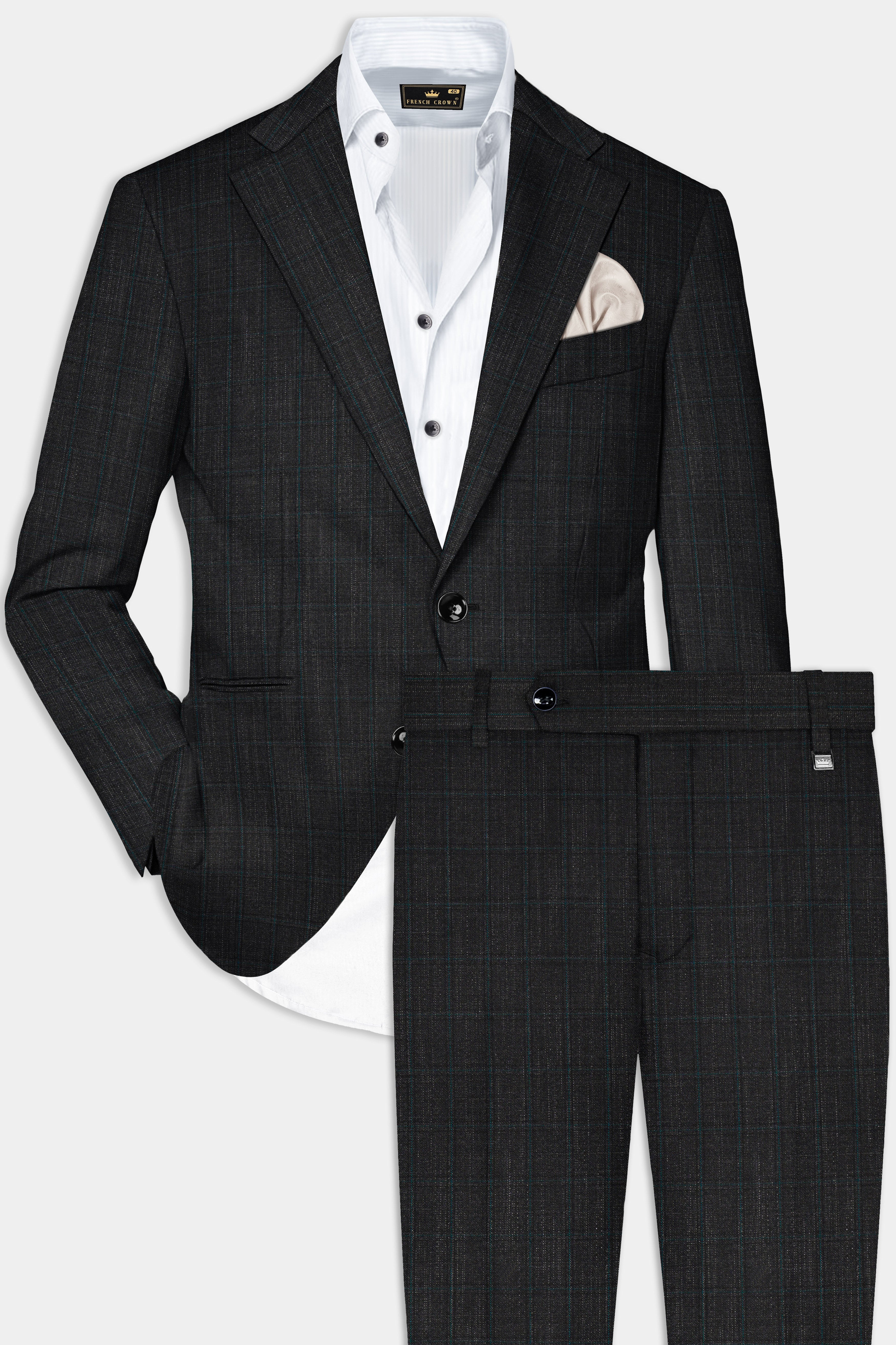 Charcoal Gray Plaid Wool Rich Single Breasted Suit