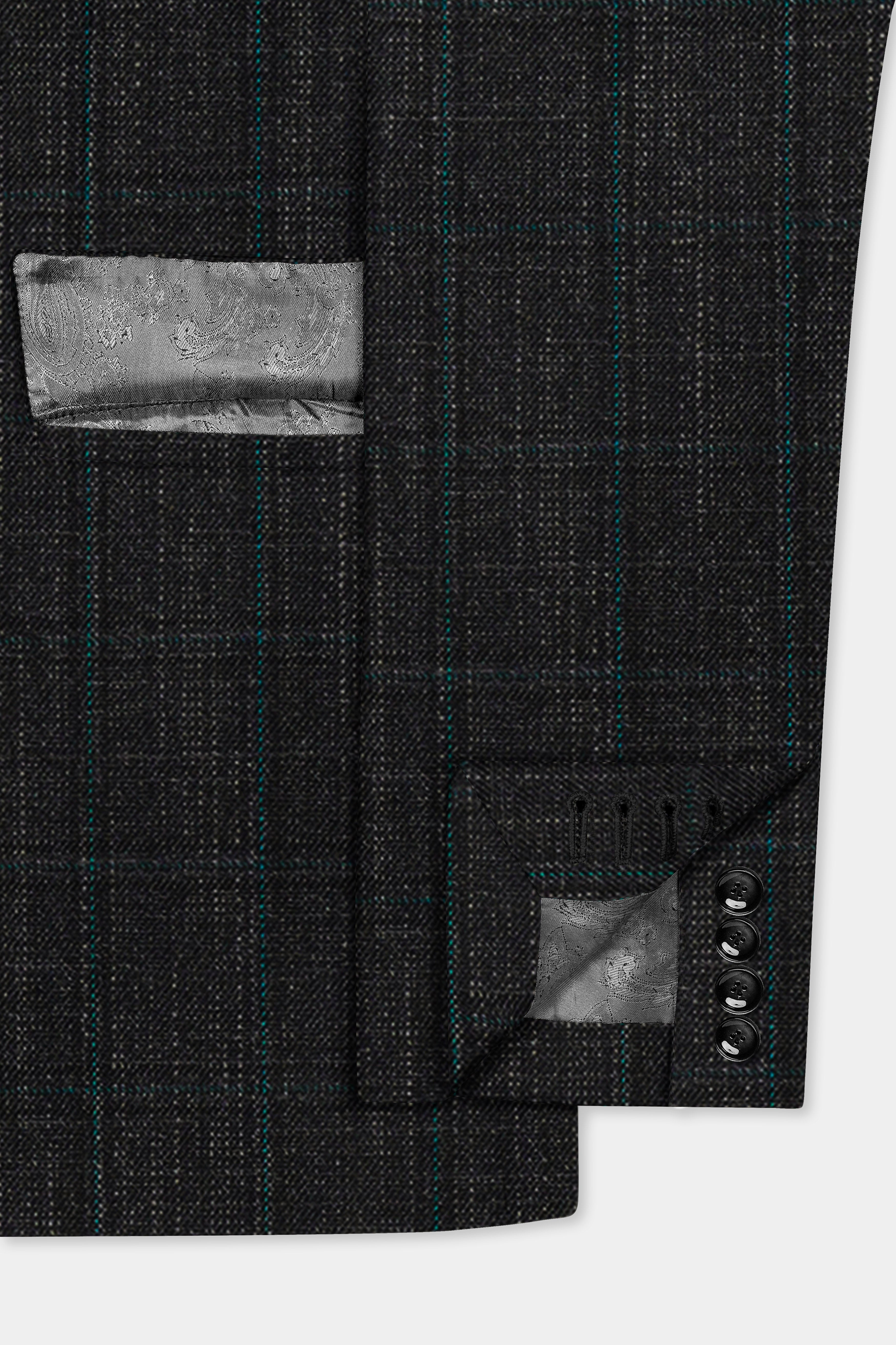 Charcoal Gray Plaid Wool Rich Single Breasted Suit