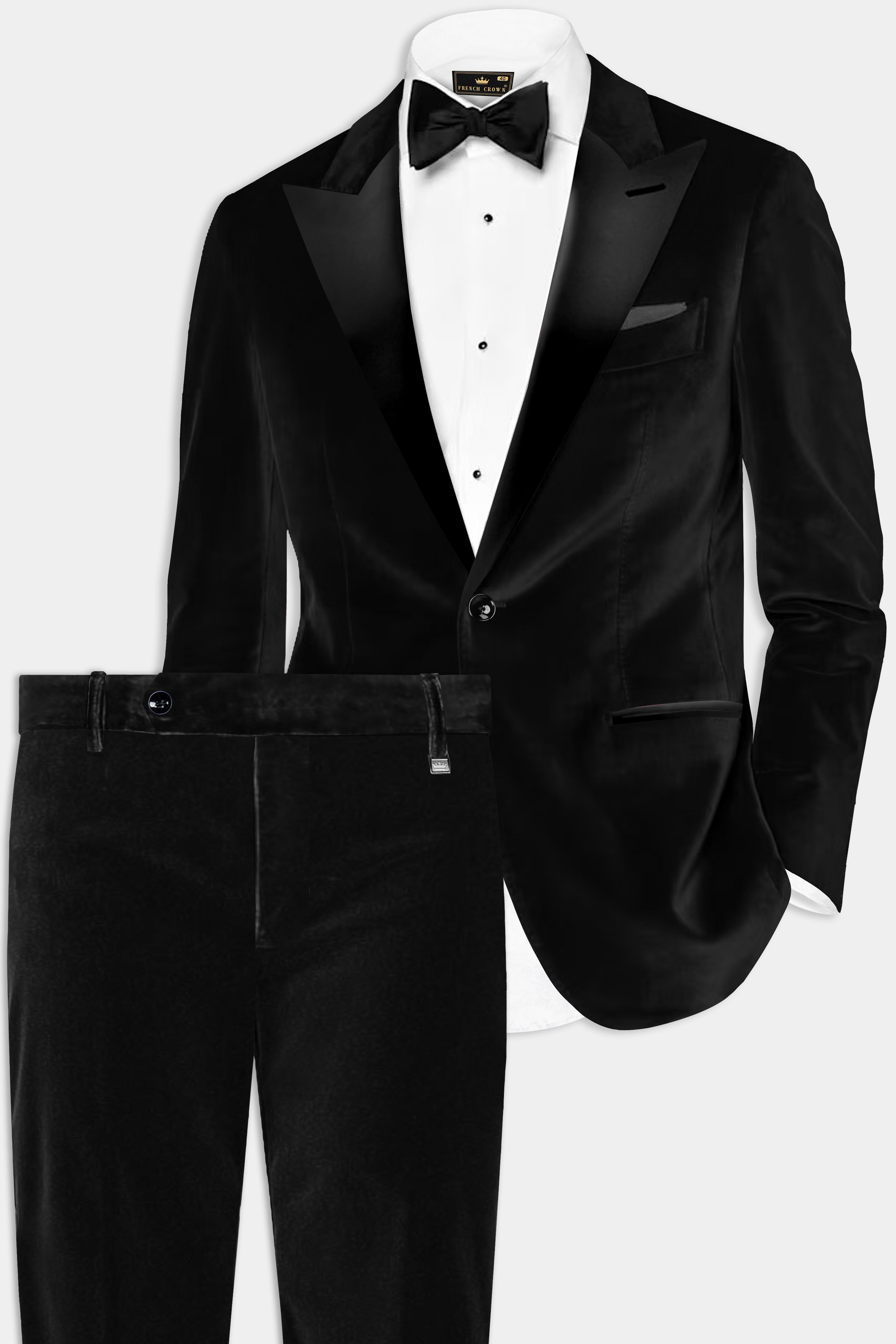 ObsidianCharm-Jade Black Velvet Peak Collar Tuxedo Suit