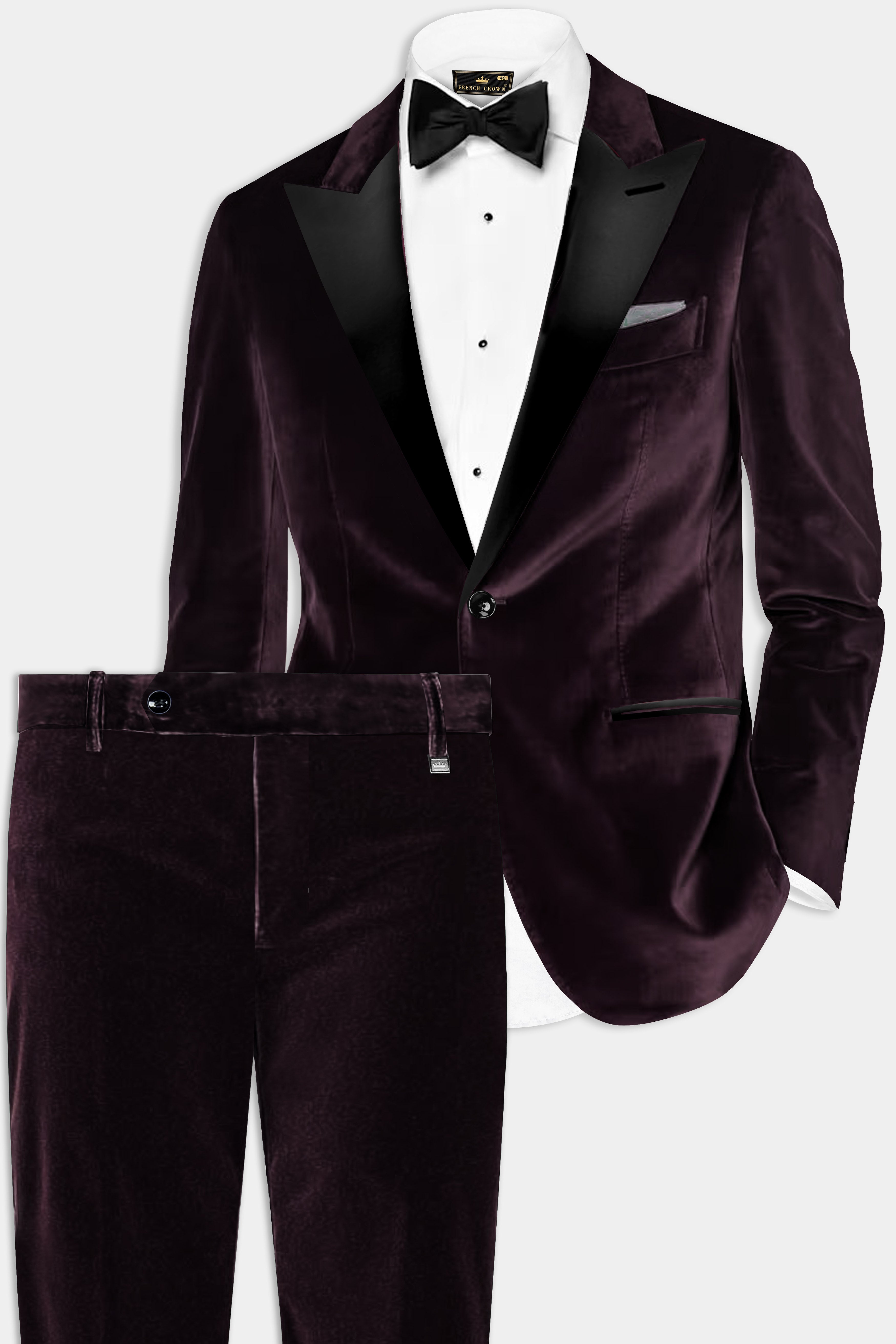 Carmine Lux-Zambezi Maroon Velvet Peak Collar Tuxedo Suit