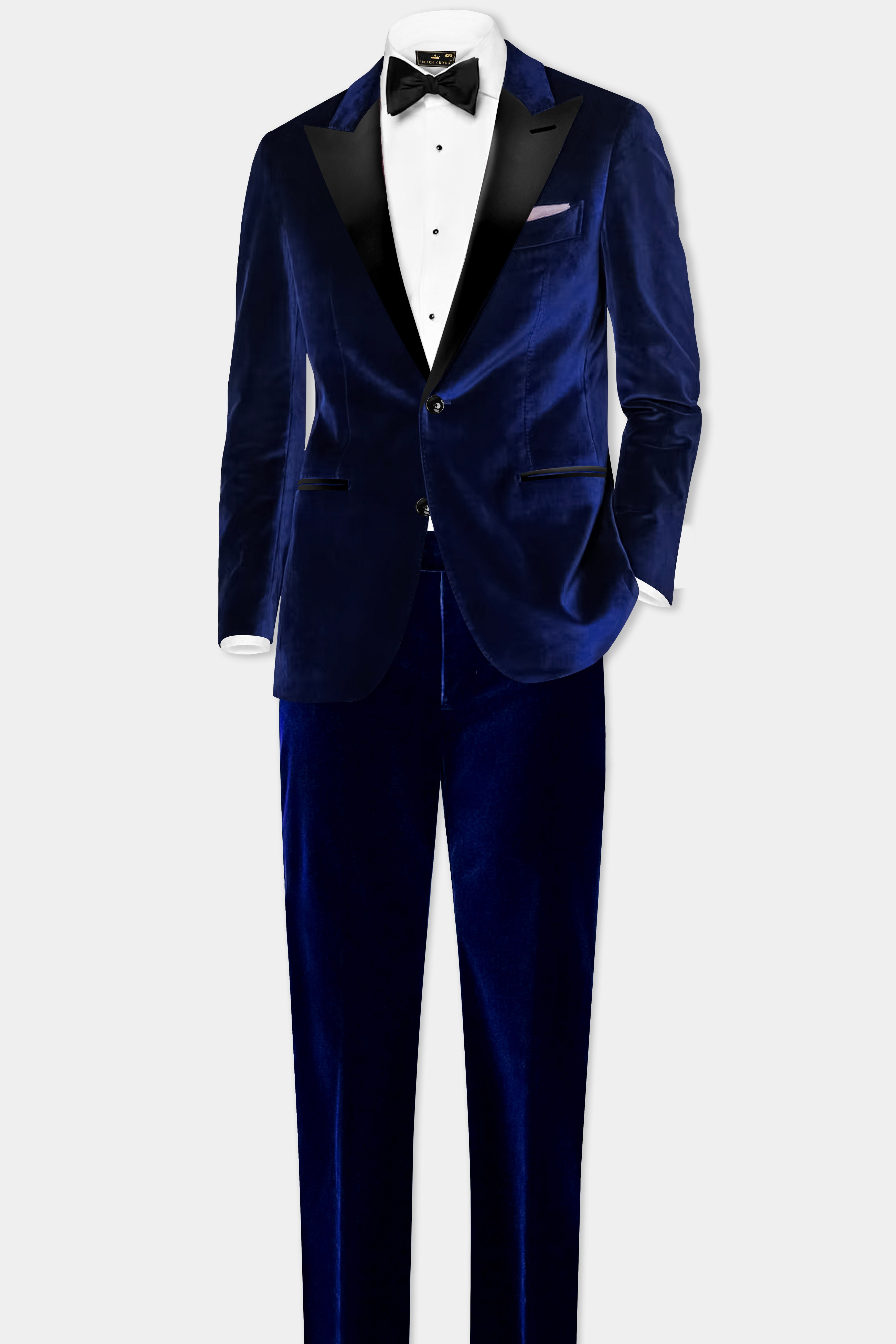 Oceanic Glam-Trout Blue Velvet Peak Collar Tuxedo Suit