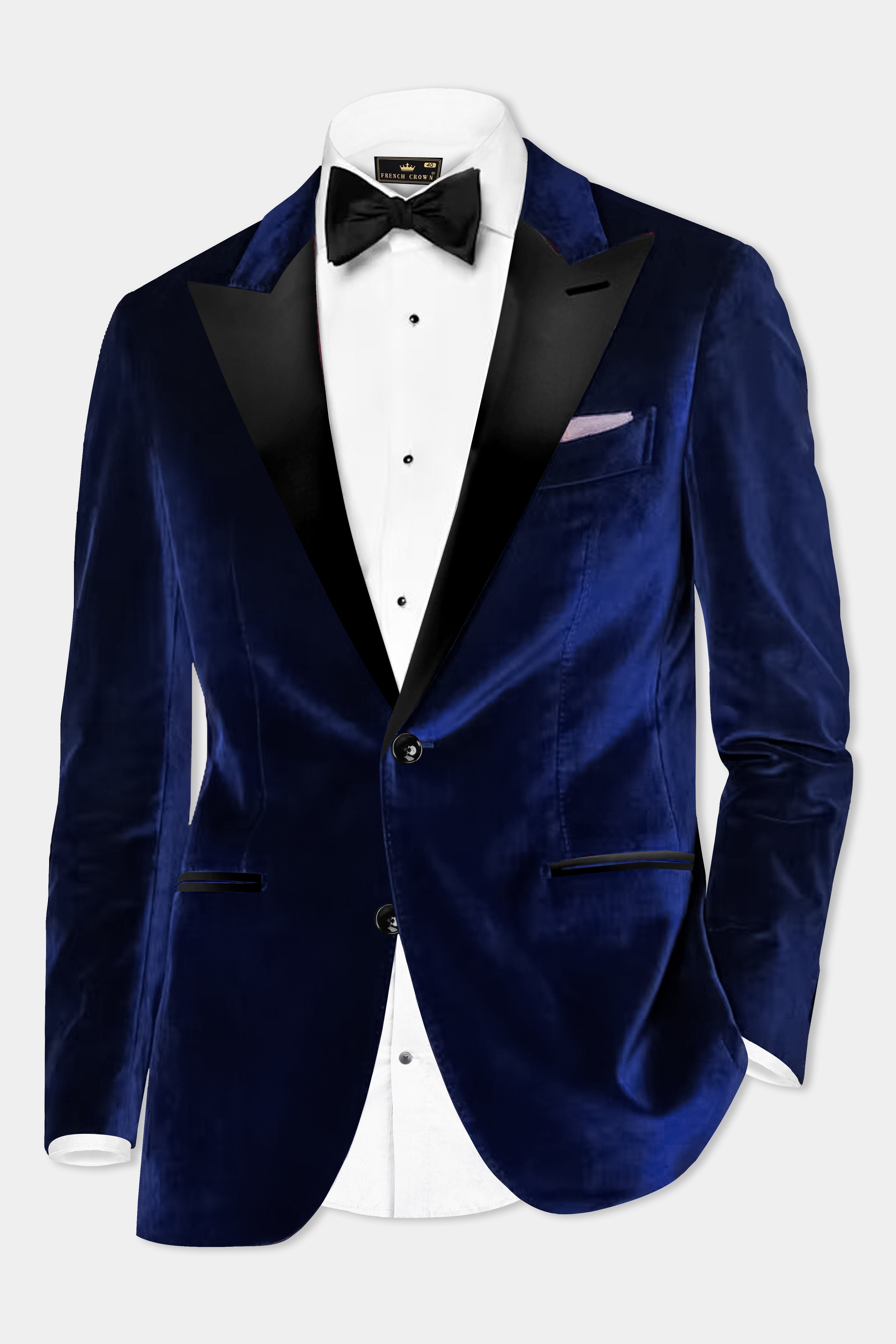 Oceanic Glam-Trout Blue Velvet Peak Collar Tuxedo Suit