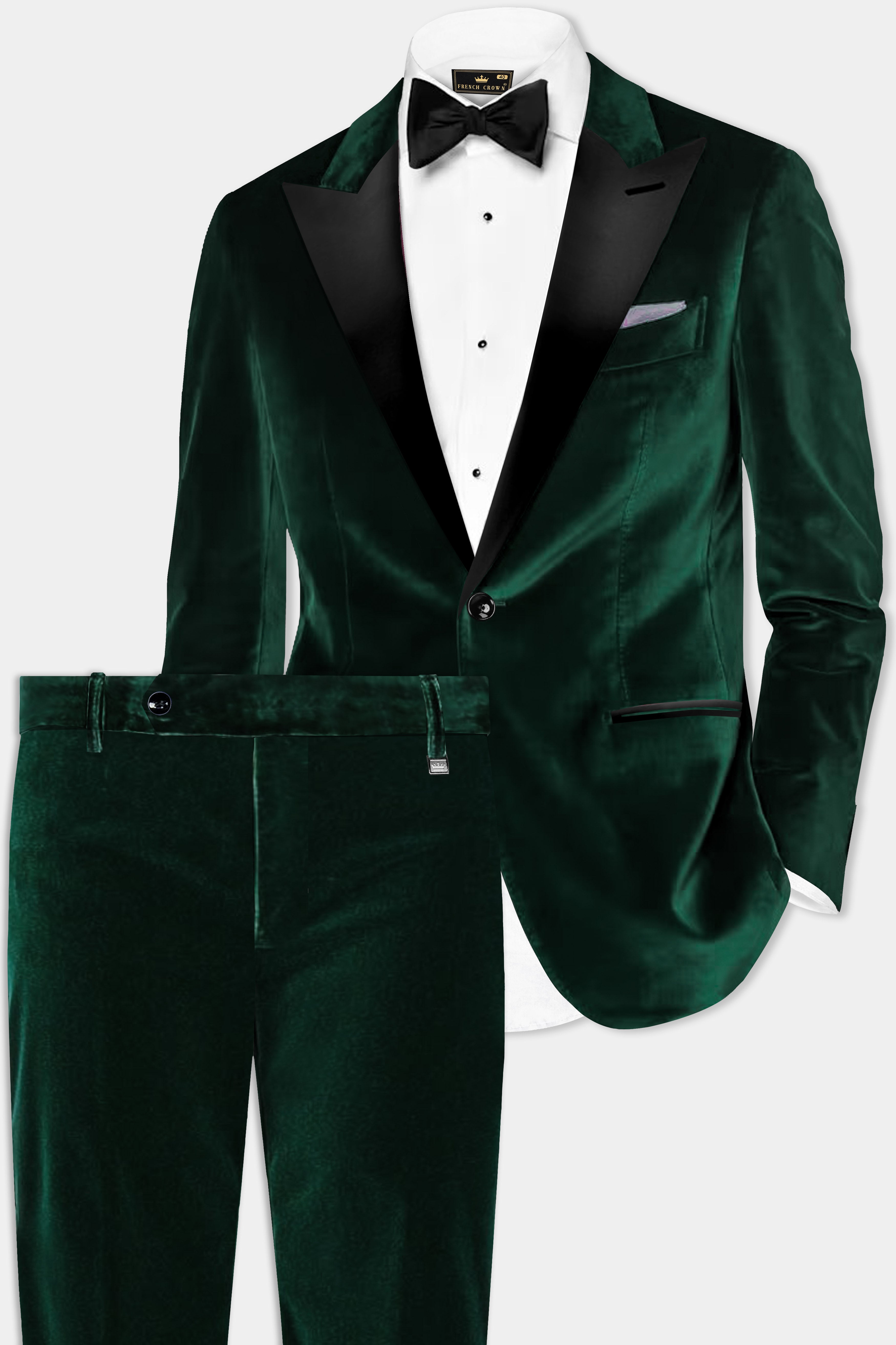 Emerald Majesty-Celtic Green Velvet Peak Collar Tuxedo Suit