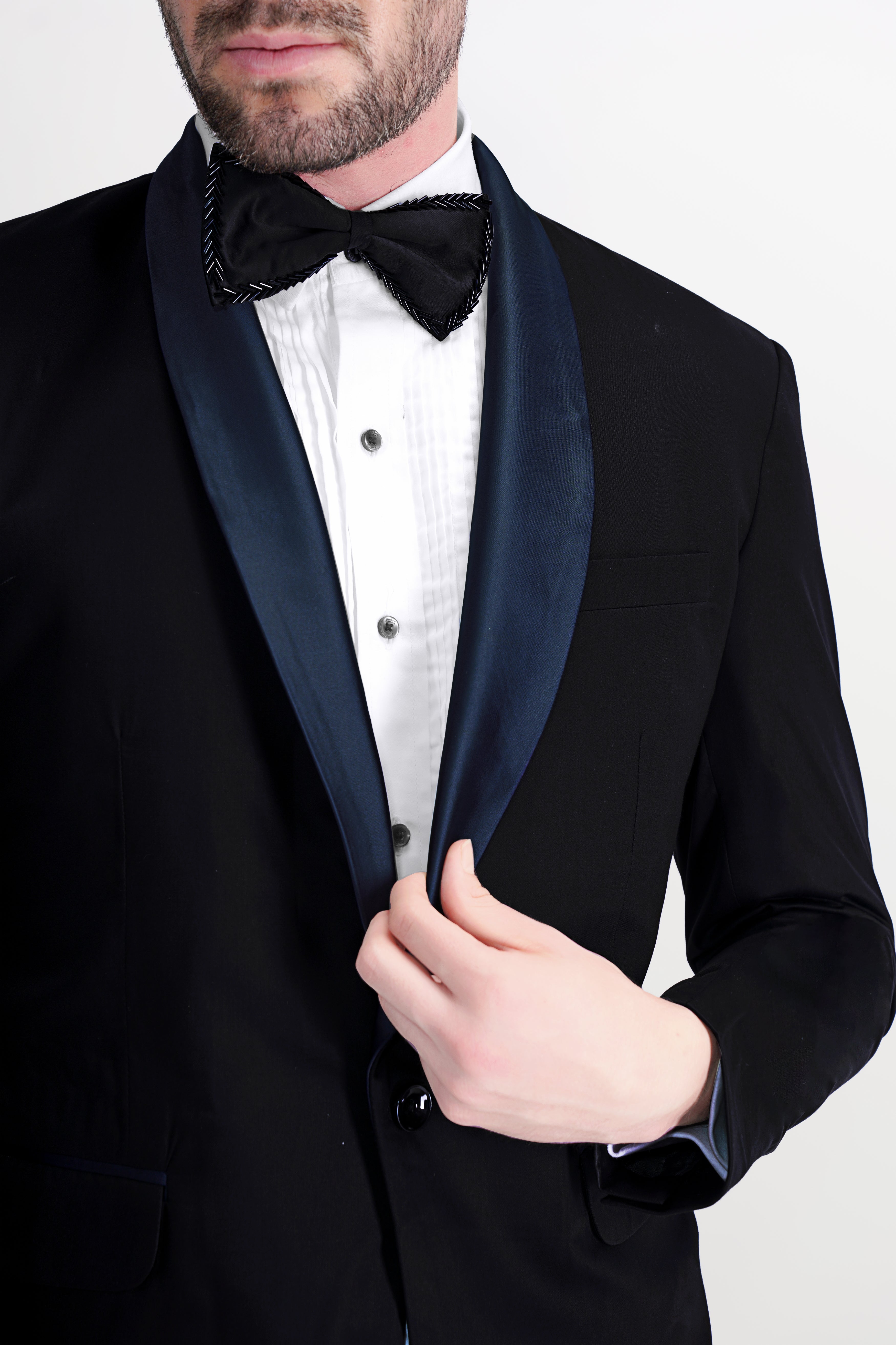 Jade Black Subtle Sheen with Blue lapel Tuxedo Suit