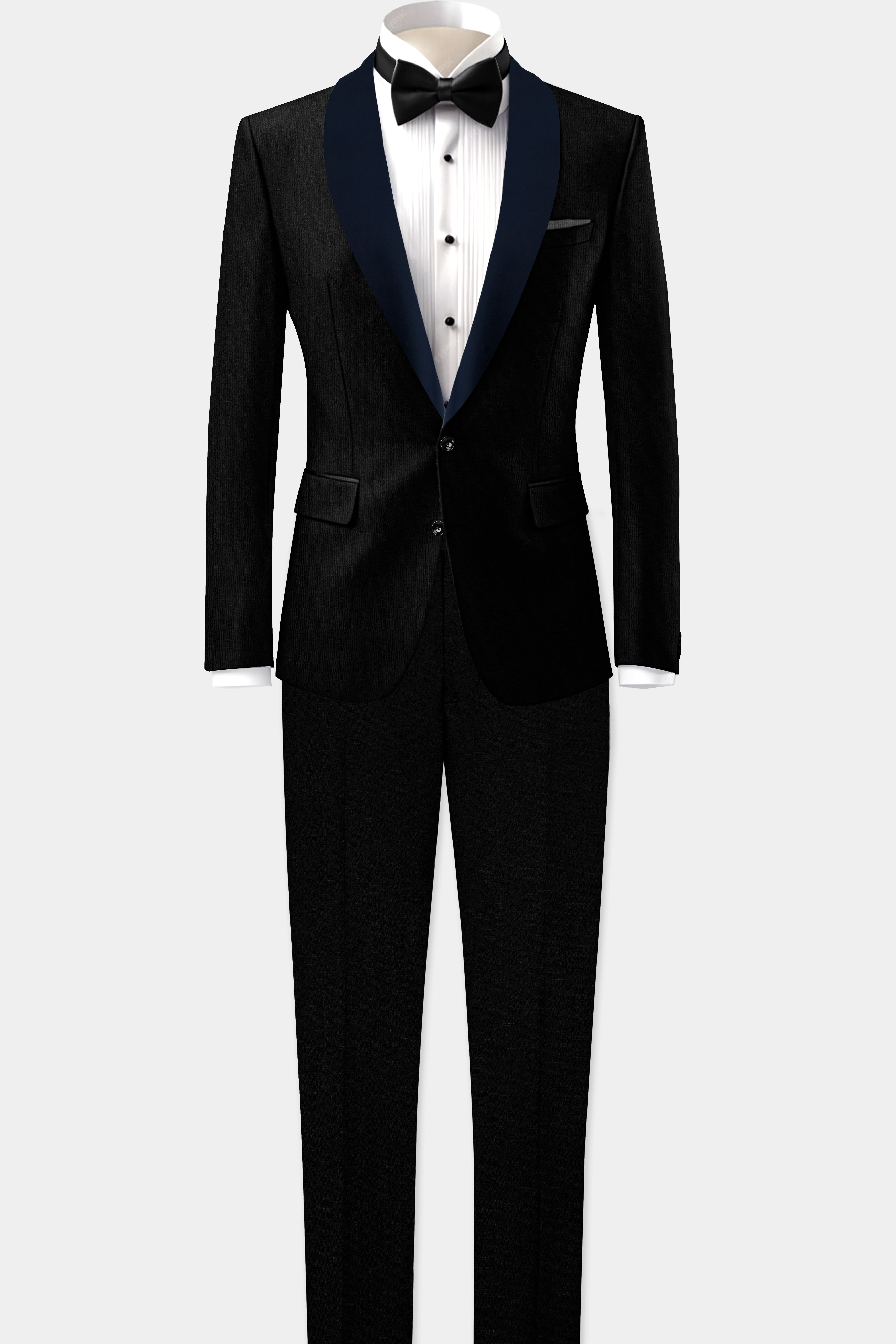 Jade Black Stretchable Subtle Sheen with Blue lapel Tuxedo Suit