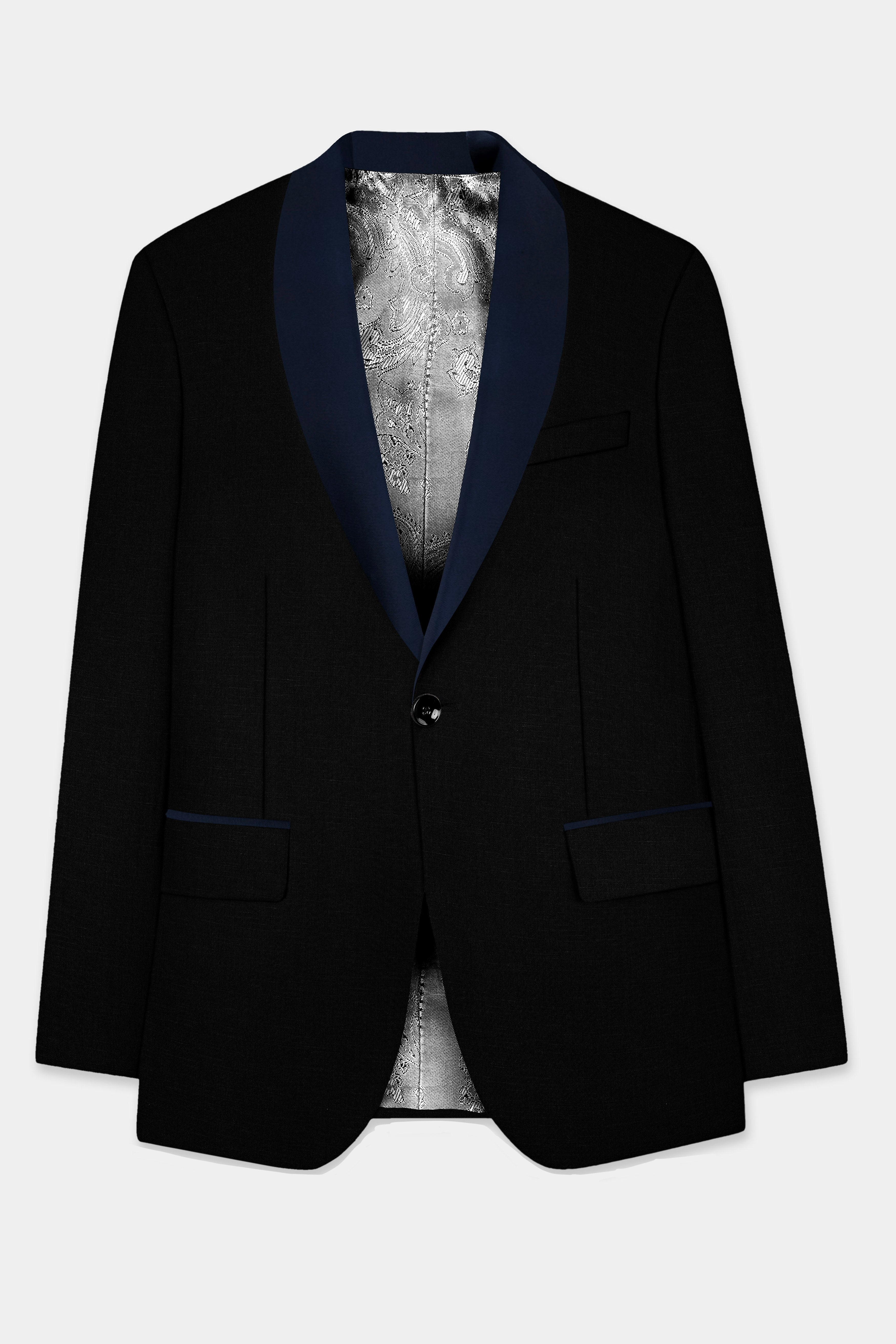 Jade Black Stretchable Subtle Sheen with Blue lapel Tuxedo Suit