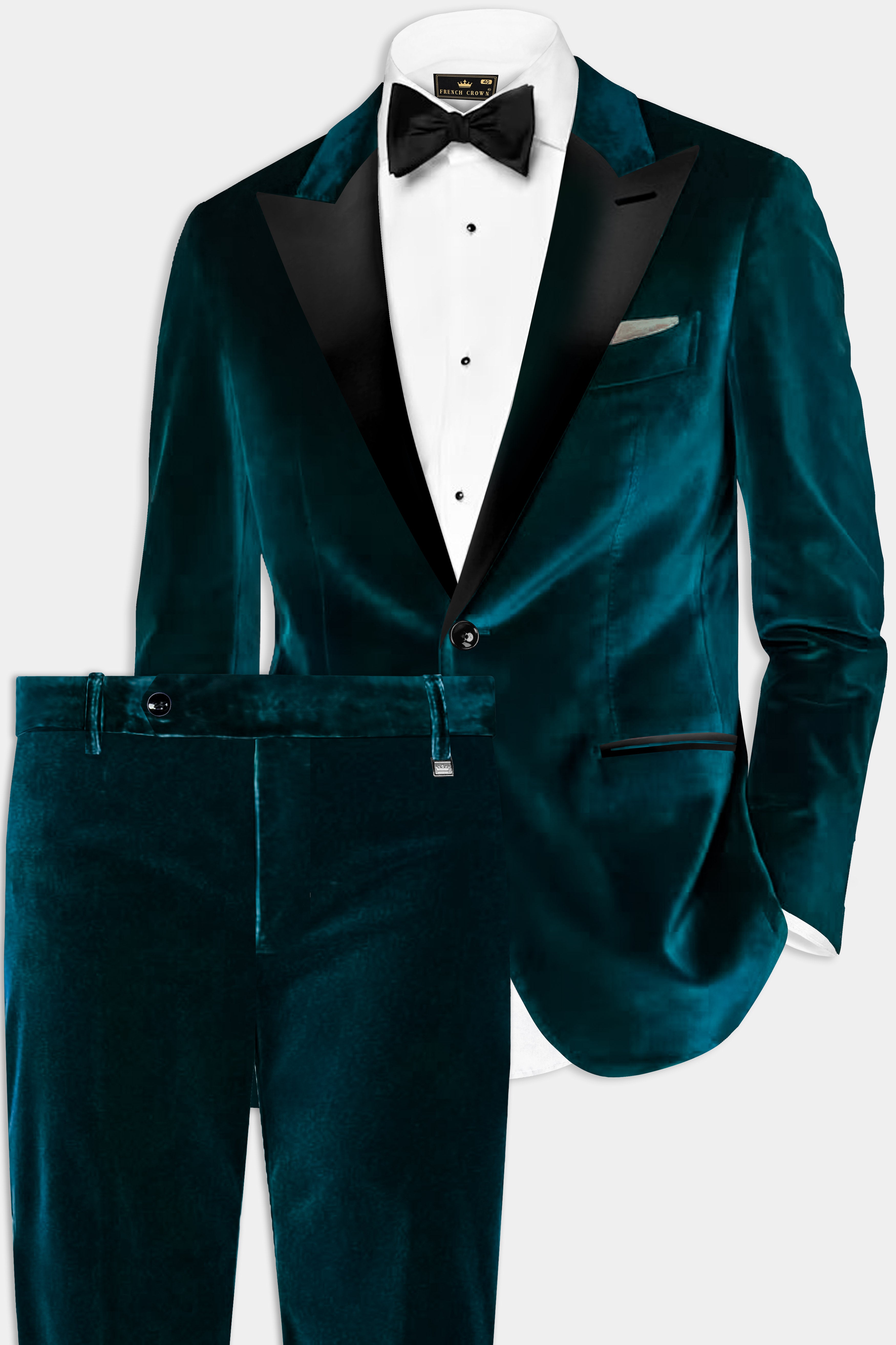 Forest Regal-Daintree Green Velvet Peak Collar Tuxedo Suit