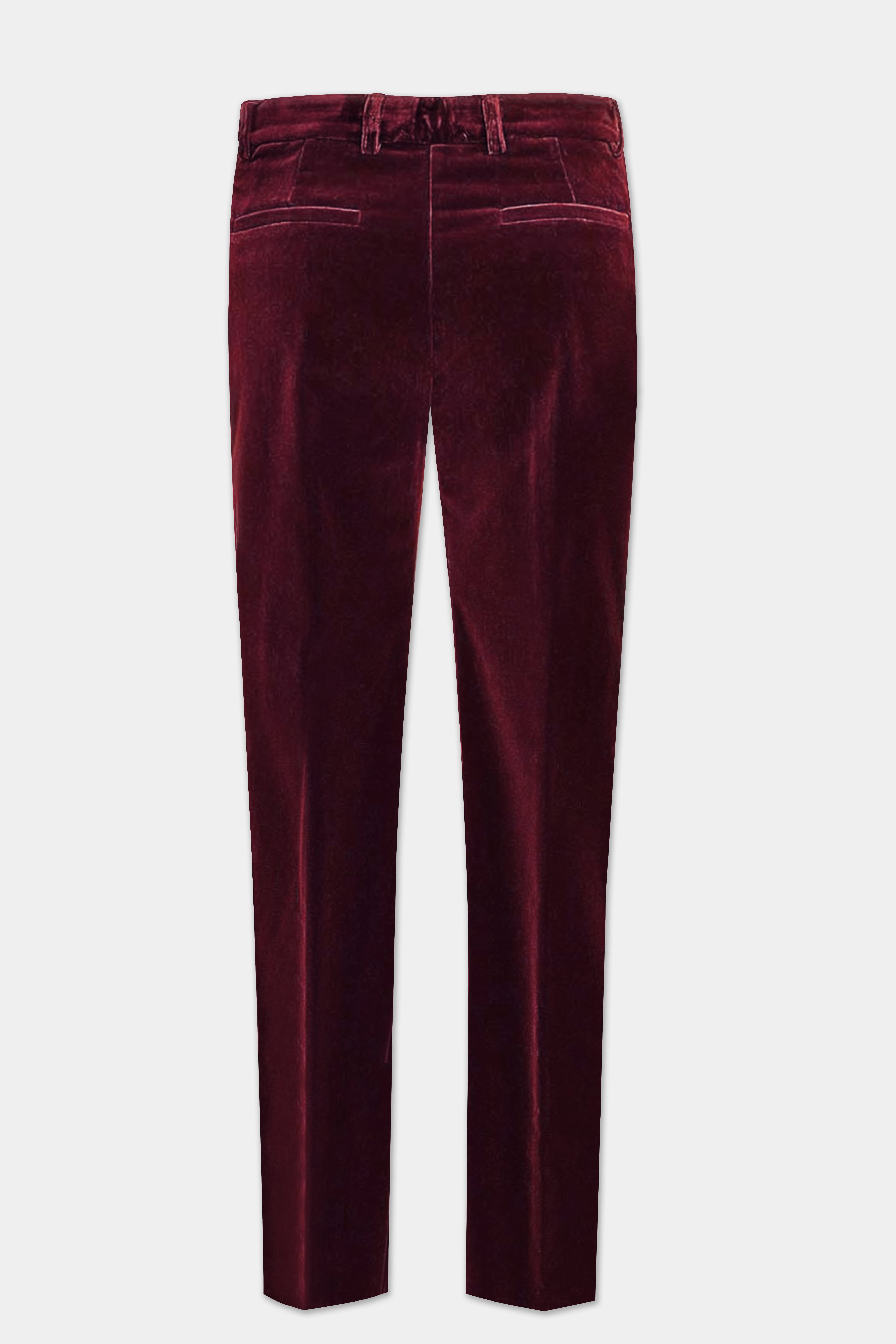 Crimson Opulence-Aubergine Red Velvet Peak Collar Tuxedo Suit